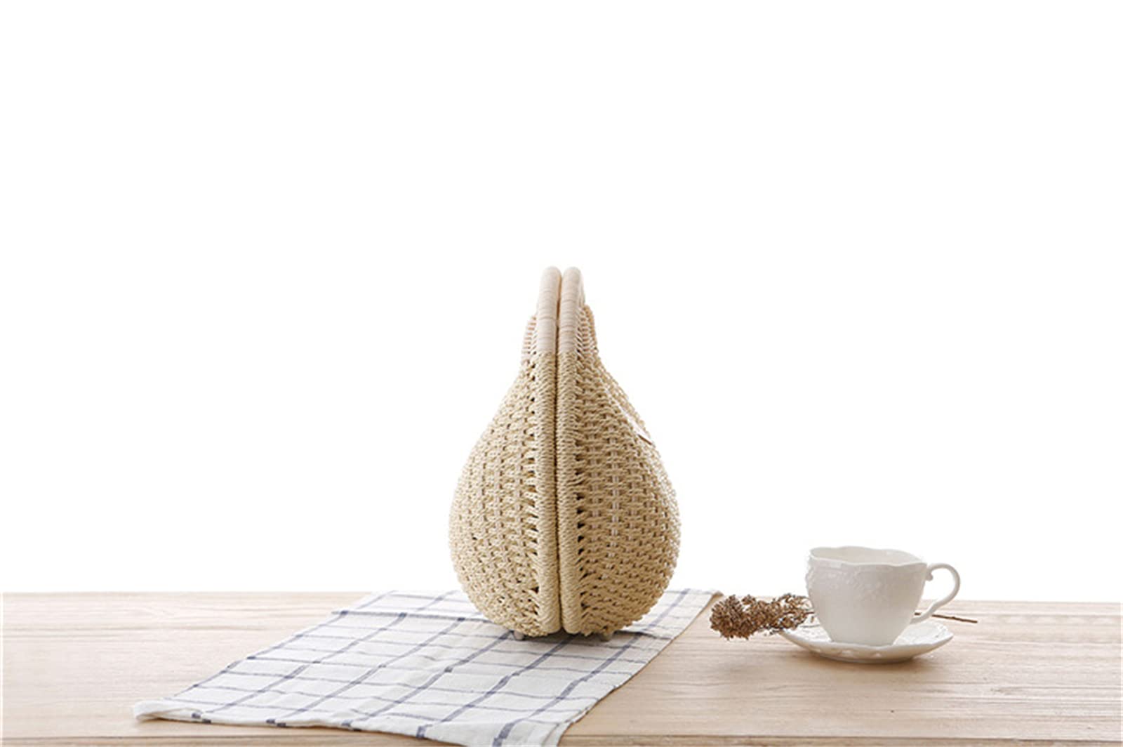 Handwoven Straw Tote Bag for Women - Retro Beach Rattan Purse with Shell Handle Ring - Perfect for Summer Vacations, Beach Trips, and Outdoor Picnics