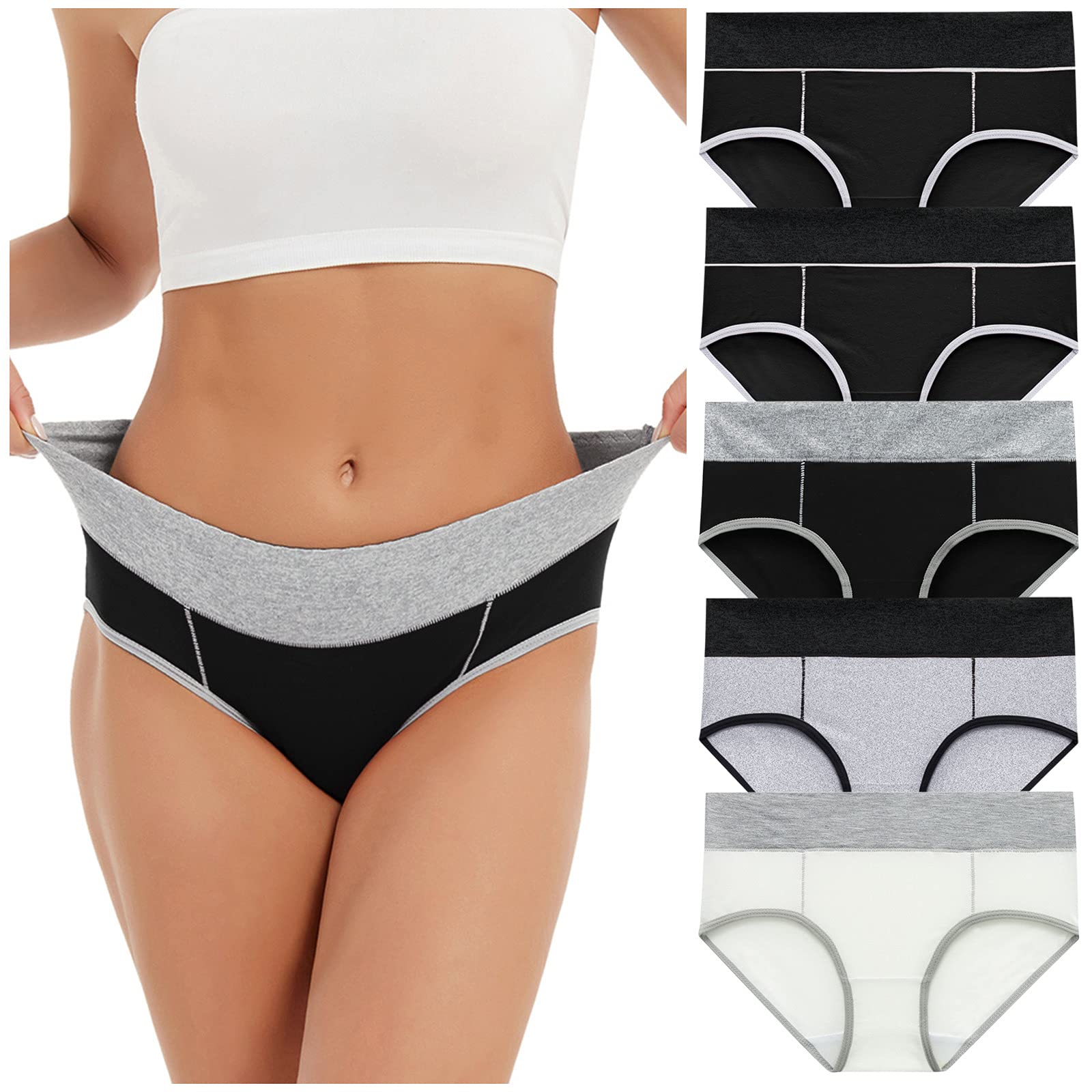 Aniywn 5-Pack Women's Cotton Stretch Underwear - High Waisted Briefs, Soft Full Coverage Panties for Women - Comfortable Everyday Wear for Work, Yoga & Sleep