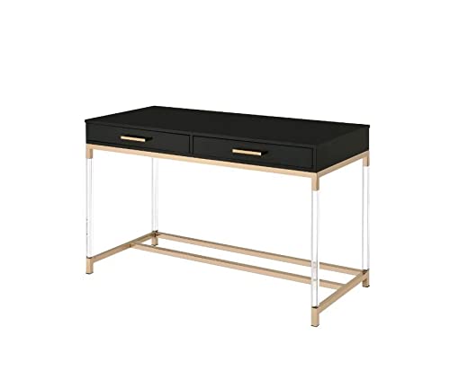 Stylish Computer Desk with USB Port - Black & Gold for Home Office
