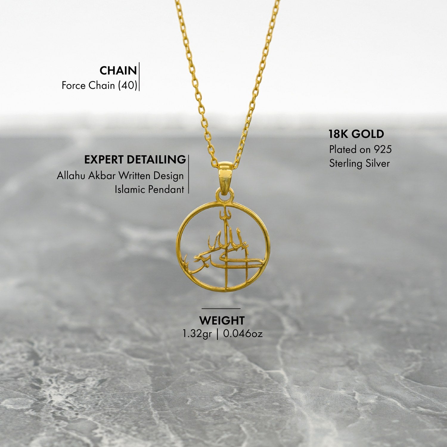 Allahu Akbar Islamic Necklace - 18K Gold Plated Silver Pendant for Muslim Women & Men | Perfect for Eid, Ramadan & Daily Wear