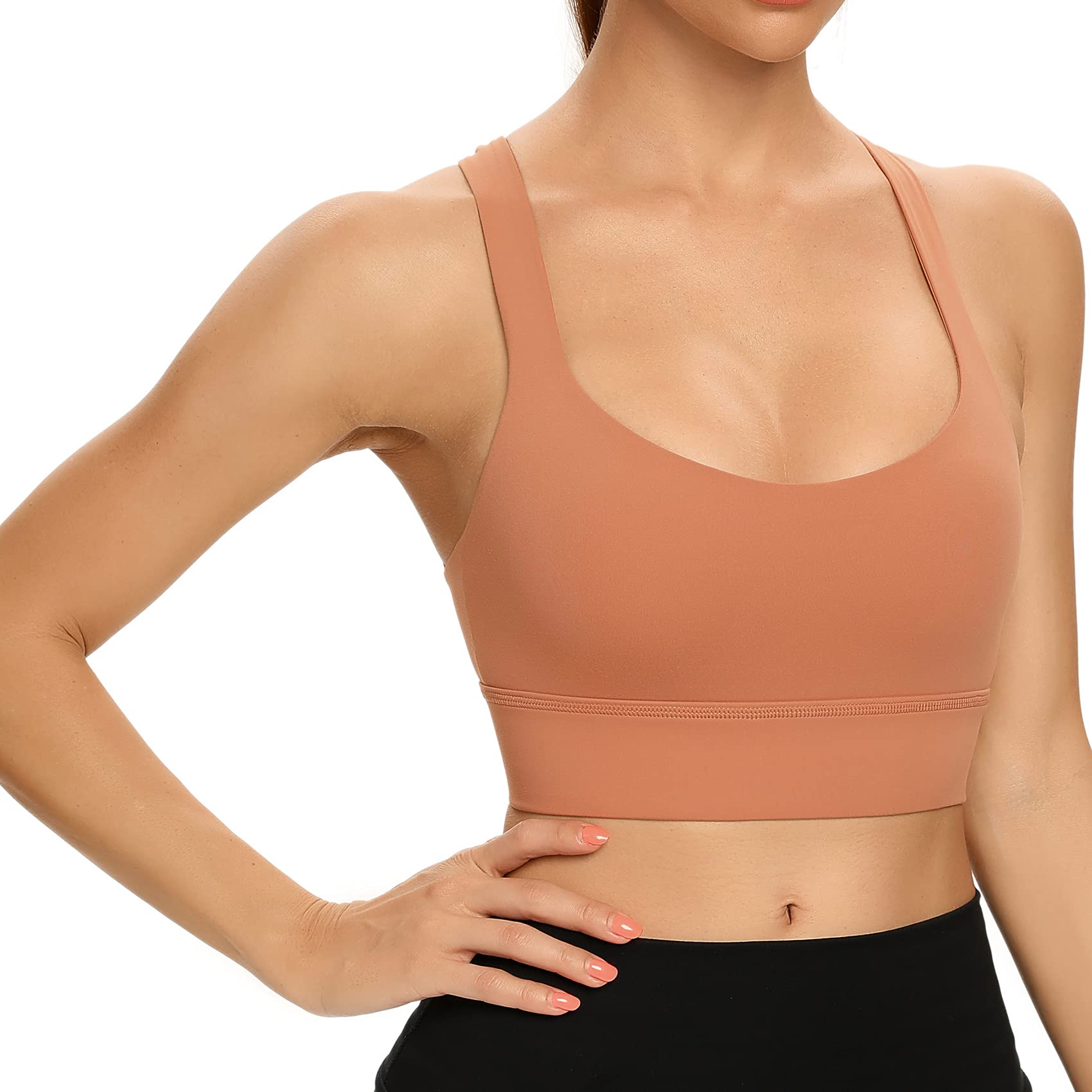 Lemedy Women's Cross Back Sports Bra - High Support Fitness Yoga Top with Strappy Longline Design - Perfect for Workouts, Running, Yoga & Gym