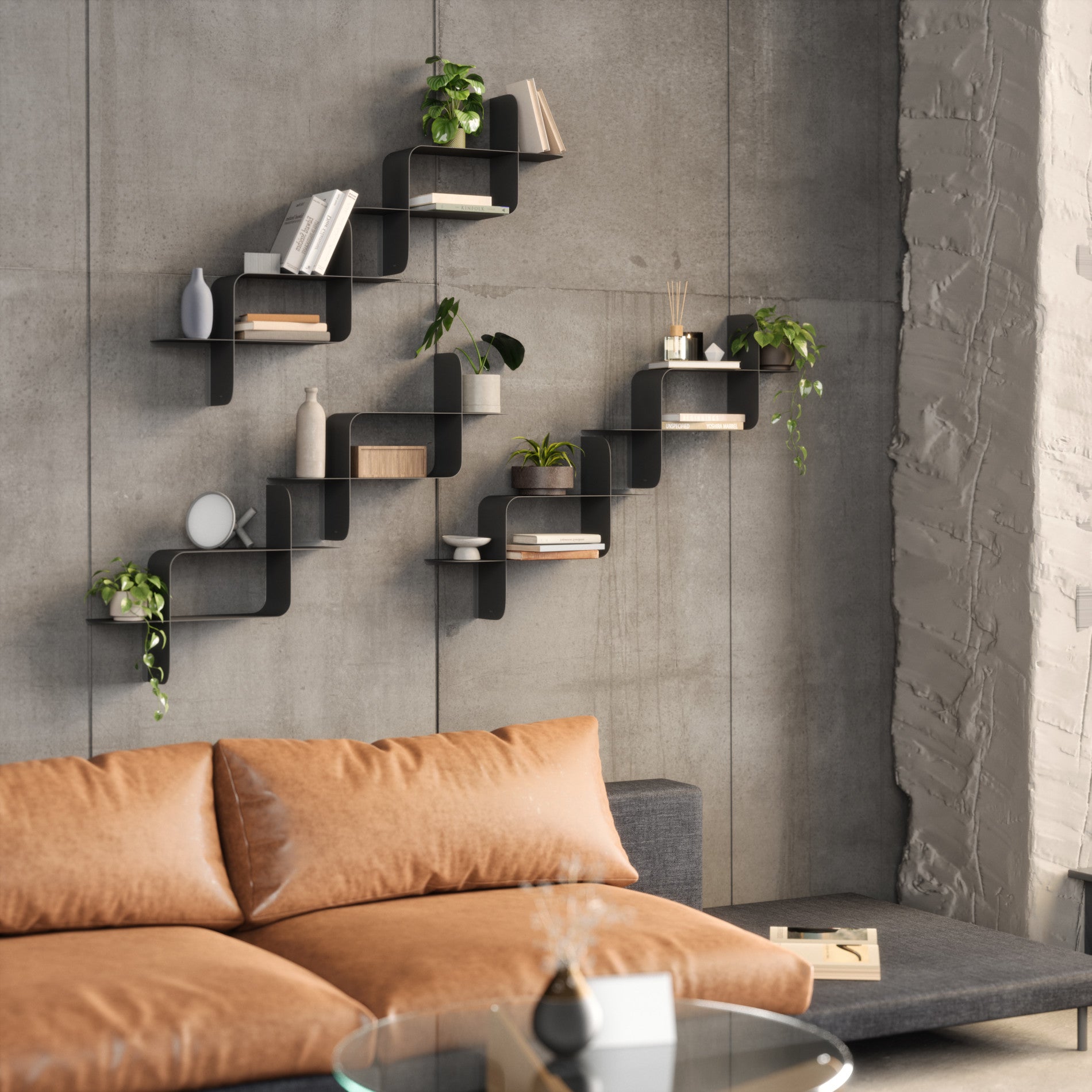 Modern Metal Wall Shelves Set of 2 - Industrial Floating Shelves for Living Room, Bedroom & Office - Rustic Home Decor Storage Solution for Books, Plants & Display Items