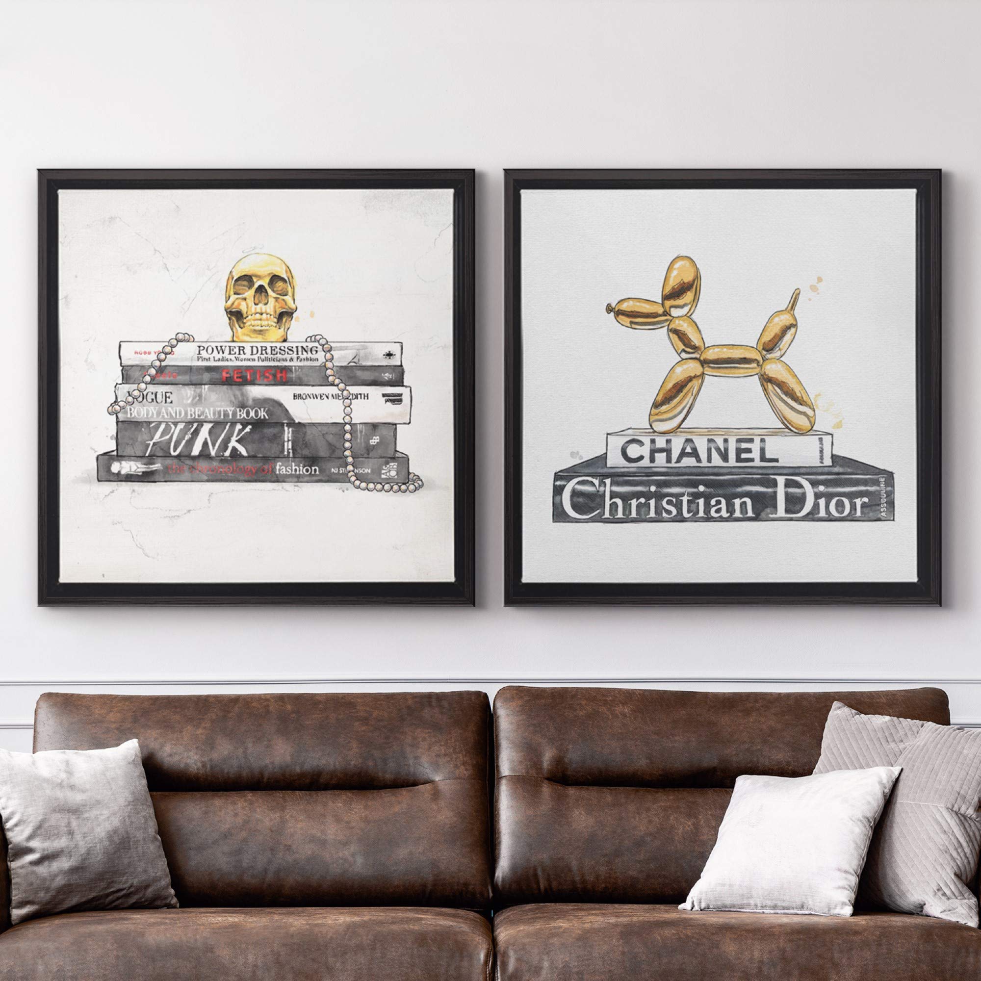 Oliver Gal Artist Co. Balloon Dog Library Framed Wall Art - 30x30 Inch Fashion Canvas Print in Gold & Gray - Modern Home Decor for Living Room, Bedroom & Office