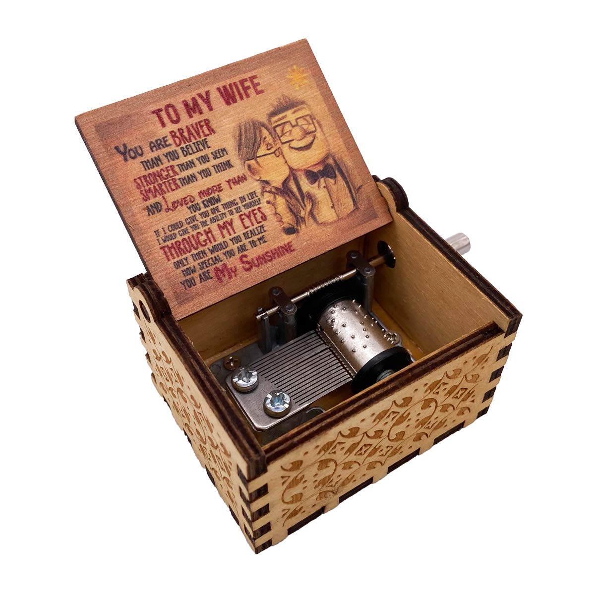 Hand Crank Music Box - Painted Cover Mini Musical Gift Box Plays 'You're My Sunshine' - Perfect Anniversary, Wedding & Romantic Gifts for Wife, Couples & Families