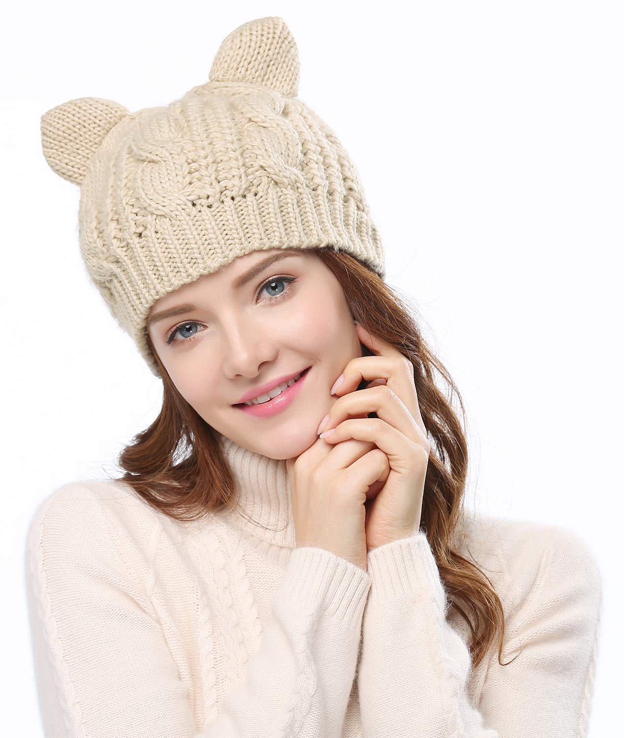 Bellady Women's Crochet Knit Cat Ear Beanie Hat - Warm Winter Braided Cap for Women, Girls - Perfect for Outdoor Activities, Travel, and Casual Wear