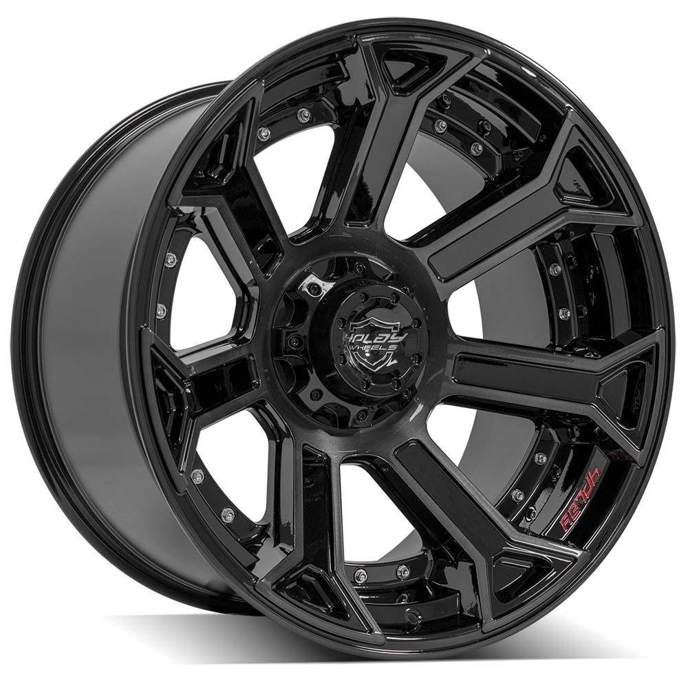 4Play Gen2 4P70 Gloss Black Wheels 22x12.0 - Brushed Face & Tinted Clear - 5x127/5x139.7mm Bolt Pattern - 87.1mm Hub - Perfect for Trucks & SUVs - Off-Road & Street Performance