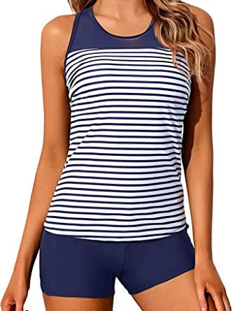 Yonique Women's Athletic Tankini Swimsuits with Shorts - Racerback Two Piece Bathing Suit for Swimming & Beach Activities | Perfect for Pool, Vacation & Water Sports