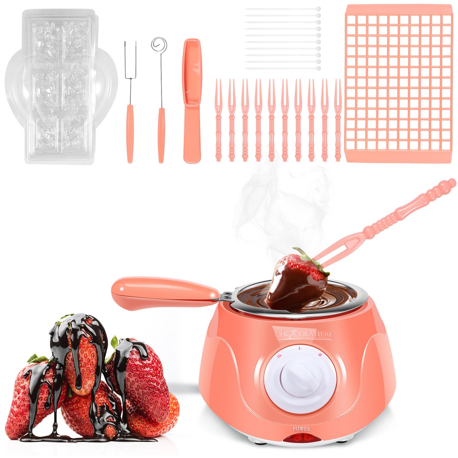 Electric Chocolate Melting Pot 250ml - 2-Speed Adjustable Temperature Chocolate Warmer & Fondue Maker for Candy, Cheese, Butter - Perfect for Home Baking, Parties & Dessert Making (Pink)