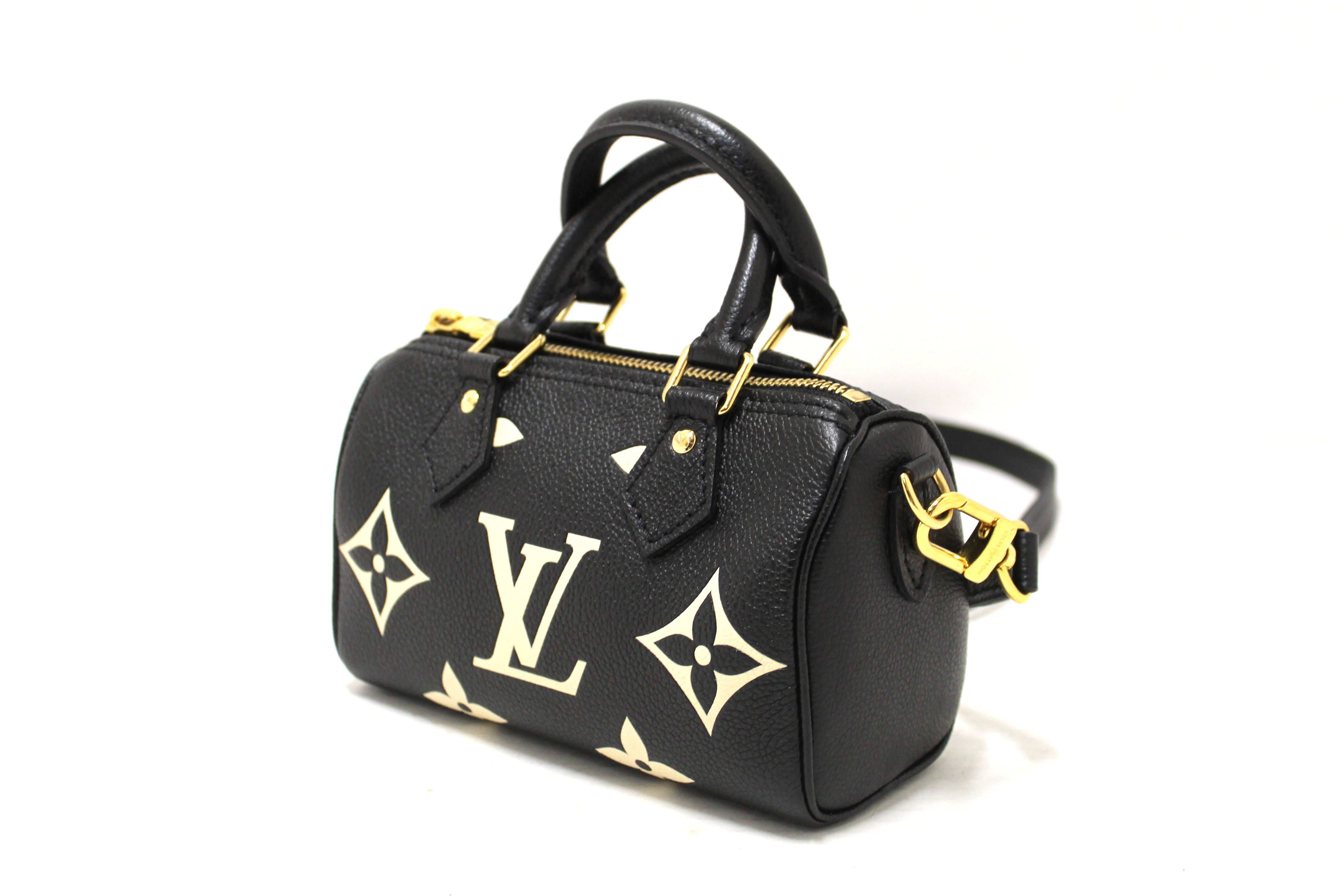 Authentic Louis Vuitton Monogram Black Empreinte Leather Nano Speedy Crossbody Bag - Luxury Designer Handbag for Women, Perfect for Everyday Use, Travel & Special Occasions