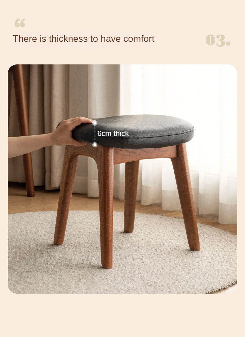 Premium Oak & Cherry Solid Wood Makeup Stool - Soft Cushioned Vanity Seat for Dressing Table, Bedroom, and Salon Use