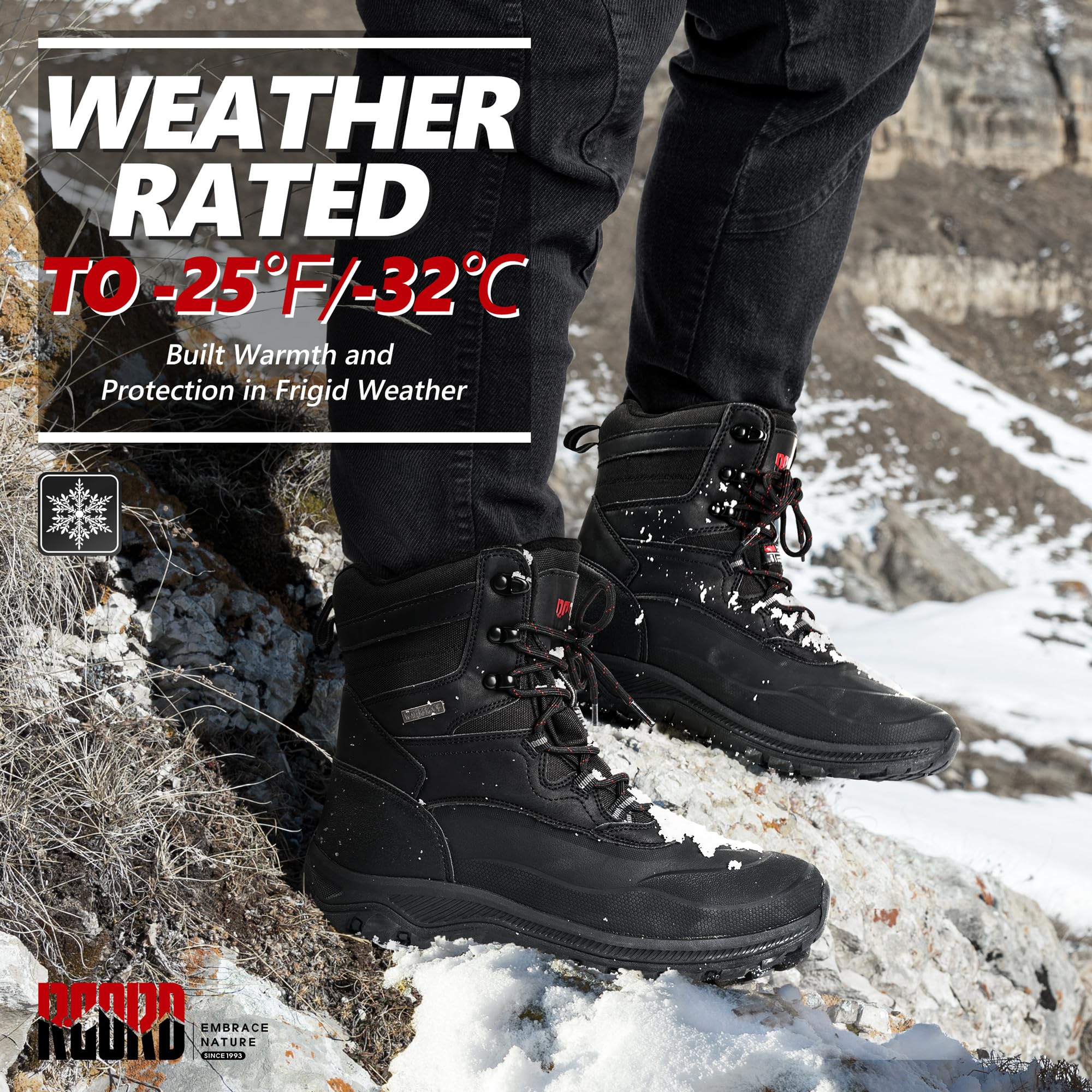 Men's Waterproof Insulated Snow Boots - Winter Hiking Shoes with High Traction | Military Tactical Boots for Cold Weather & Outdoor Adventures