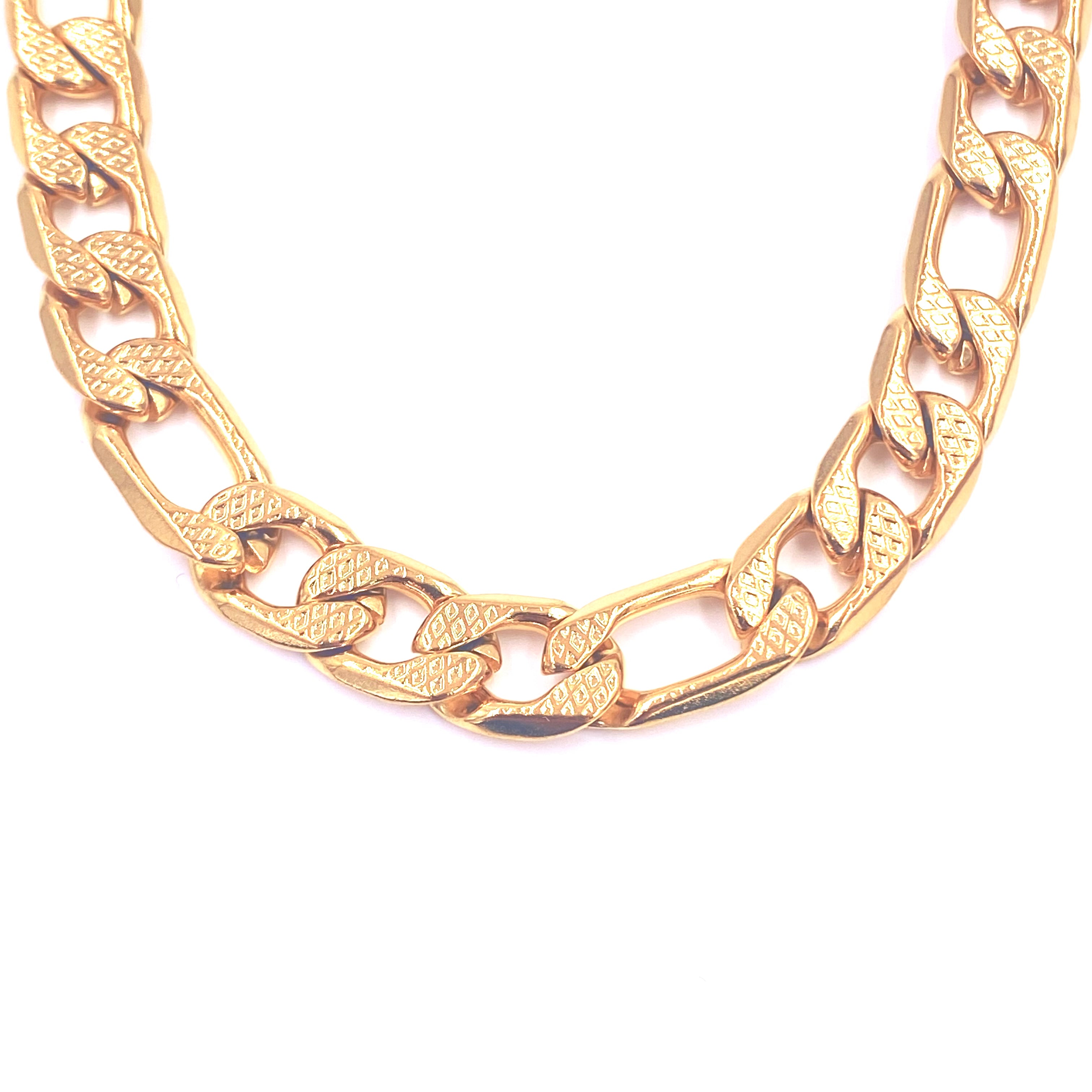 Ashley Gold Stainless Steel Faceted Figaro Chain Necklace for Men - Durable & Hypoallergenic Jewelry Gift for Him, Perfect for Date Night & Special Occasions