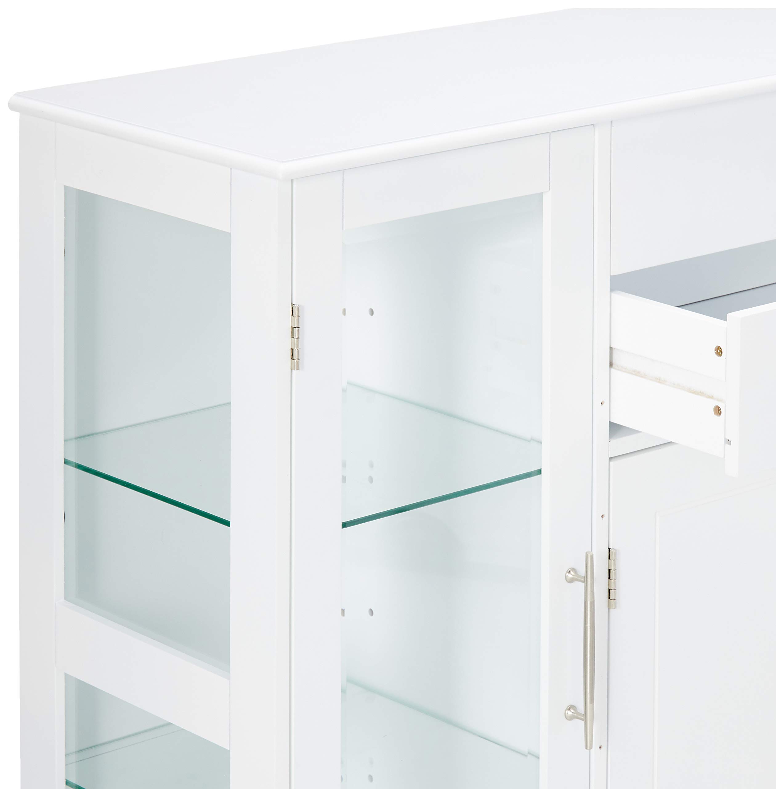 Kings Brand White Kitchen Storage Cabinet with Glass Doors - Buffet Sideboard for Dining Room, Living Room & Kitchen Organization