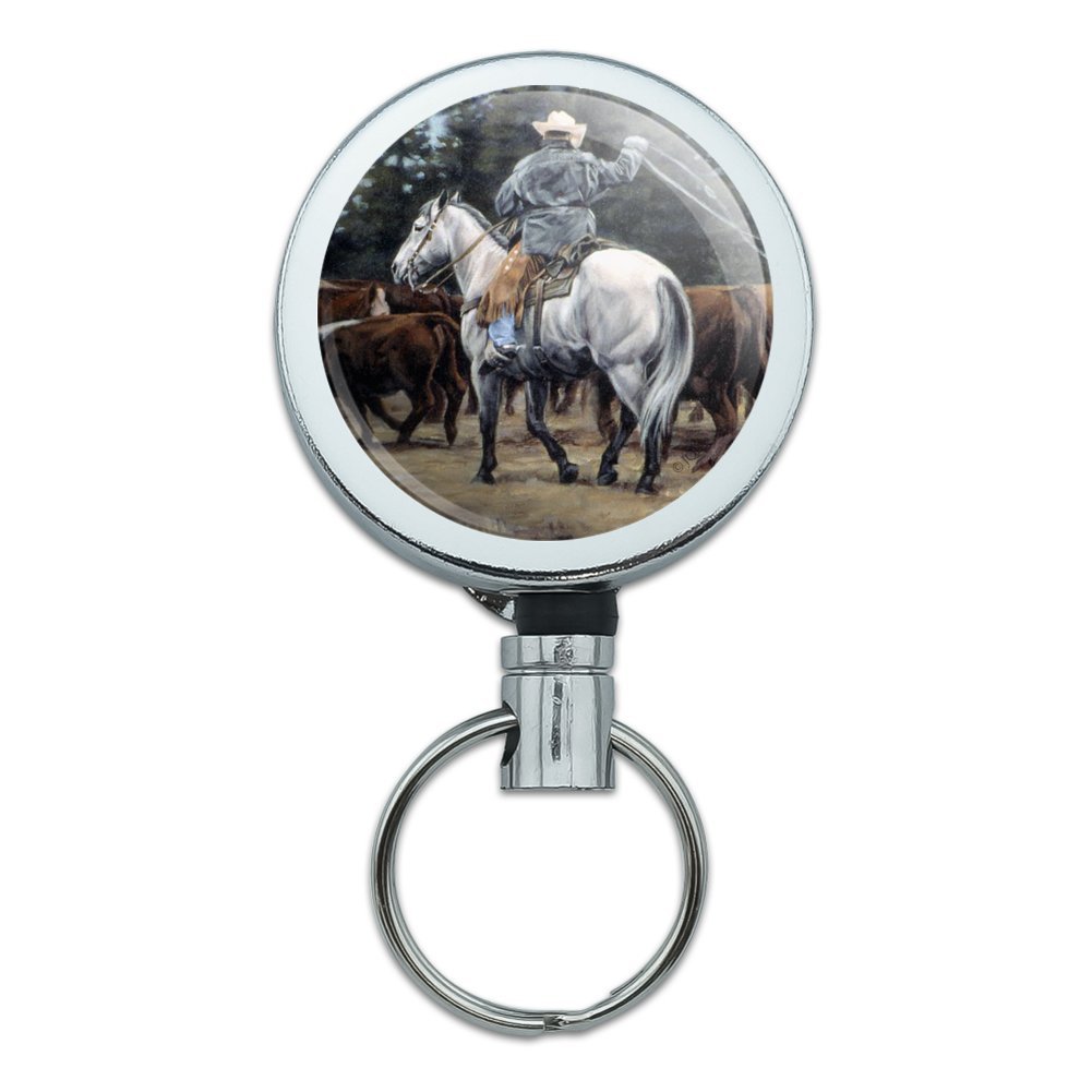 Heavy Duty Metal Retractable ID Badge Holder with Belt Clip - Cowboy Style Key Card Reel for Ranch, Cattle Drive & Roundup | Perfect for Ranch Workers, Cowboys & Outdoor Enthusiasts