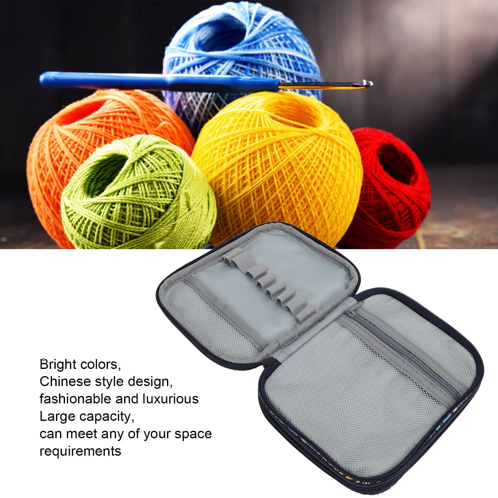 Yarn Storage Bag with Zipper & Pockets - Crochet Hook Organizer Case for Aluminum Hooks & Needles - Perfect for Knitting Projects, Travel & Craft Organization