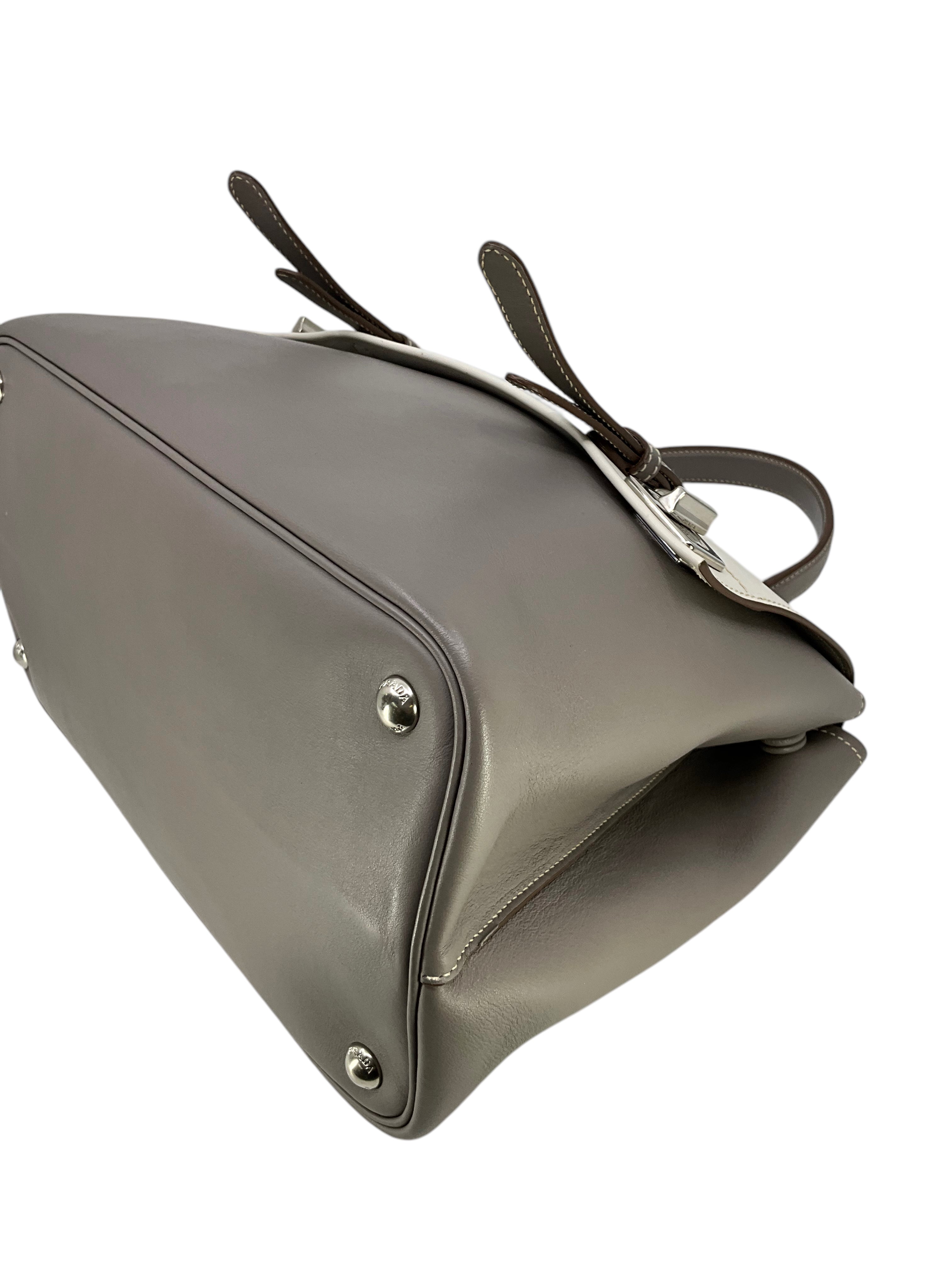 PRADA Dual Flap Double Turn Lock Satchel Handbag - Genuine Calfskin Leather Large Tote Bag for Women | Perfect for Work, Travel & Everyday Use