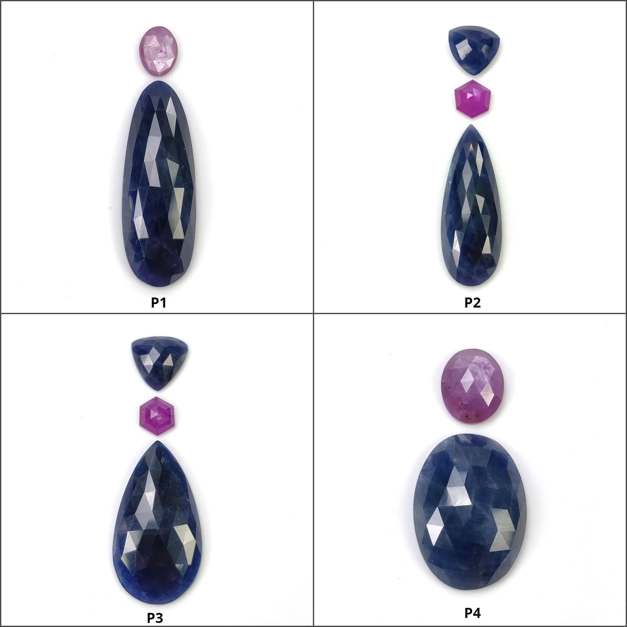 Natural Untreated Blue & Raspberry Sapphire Gemstone - Rose & Step Cut Hexagon, Pear & Oval Shapes (2pcs/3pcs) for Jewelry Making, Engagement Rings & Unique Gifts