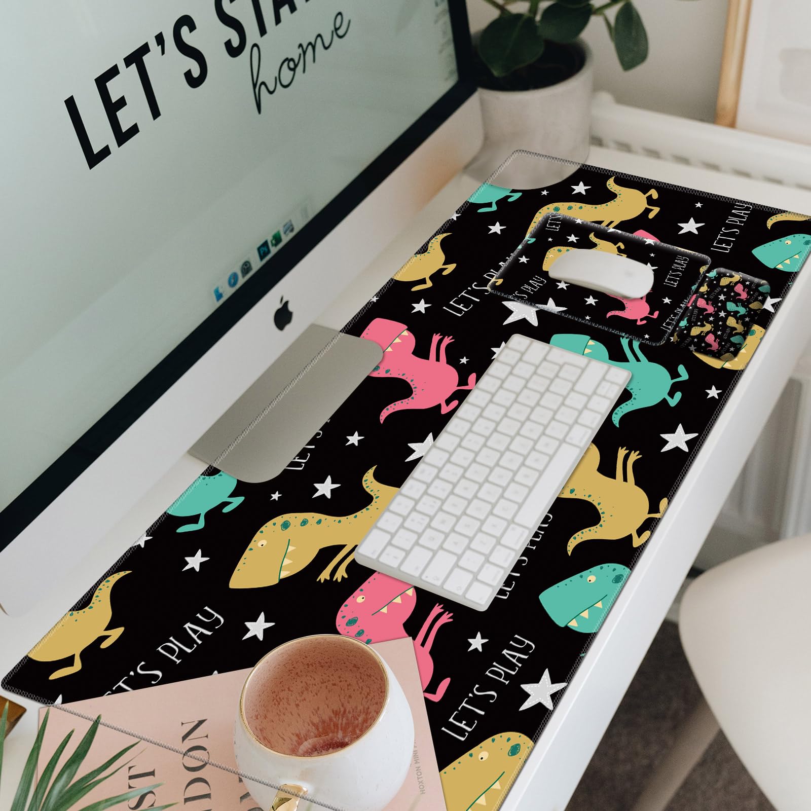 Non-Slip Dinosaur Mouse Pad Set with Wrist Support - Keyboard Pad & Small Mouse Mat for Laptop, Wireless Mouse, Home Office & Travel Use - Cute Dinosaur Design for Comfortable Computer Workstation