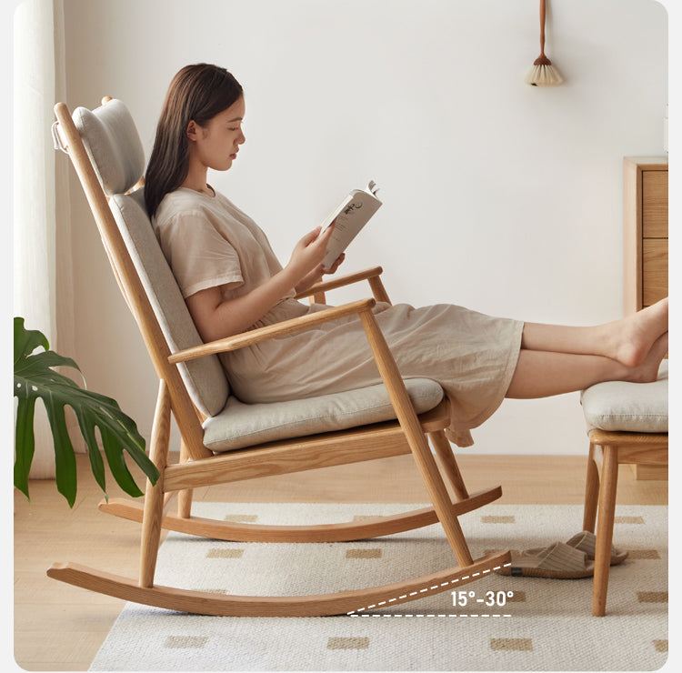 Solid Oak Wood Genuine Leather Rocking Chair - Handcrafted Comfort for Living Room, Nursery & Porch Relaxation