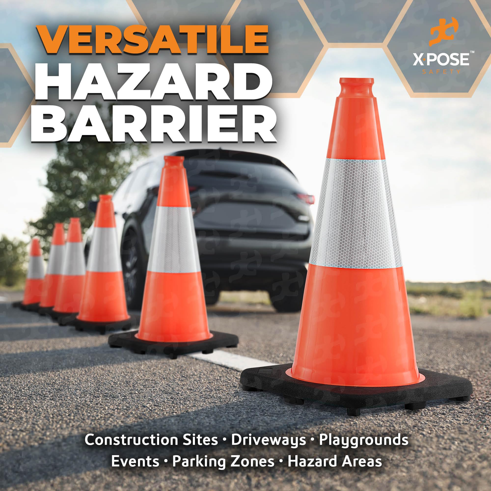 Xpose Safety 18 Inch Orange Traffic Cones with 6