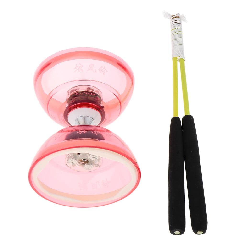 Menolana Triple Bearing LED Medium Diabolo Toy with Carbon Sticks - Professional Chinese Yo-Yo for Kids & Adults - Perfect for Party Favors, Outdoor Games, and Circus Performances (Red)