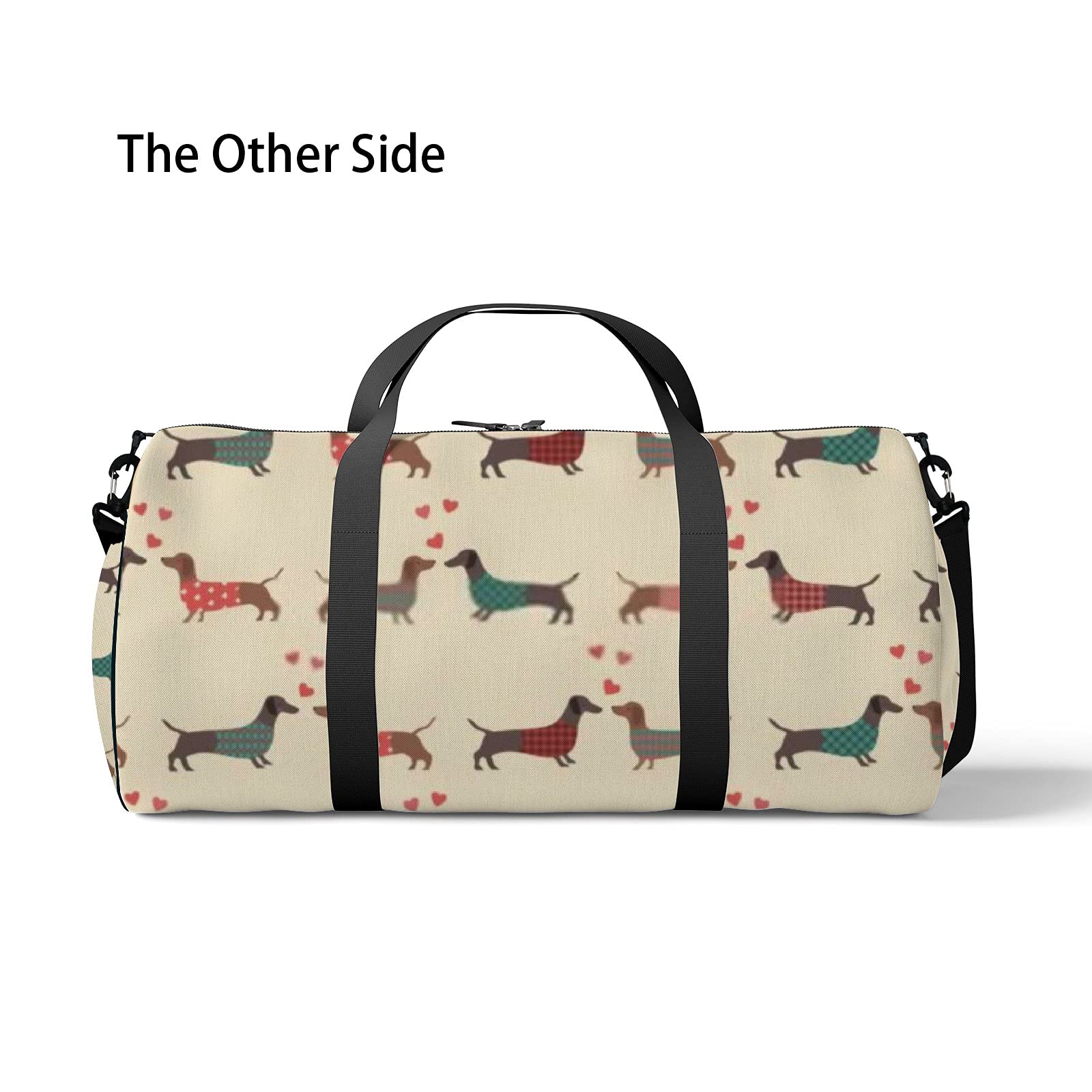 Waterproof Dachshund Print Sports Tote Bag with Red Hearts - Gym Shoulder Bag with Zipper & 2 Side Pockets for Men & Women | Perfect for Workouts, Travel & Storage | Cute Animal Design for Dog Lovers