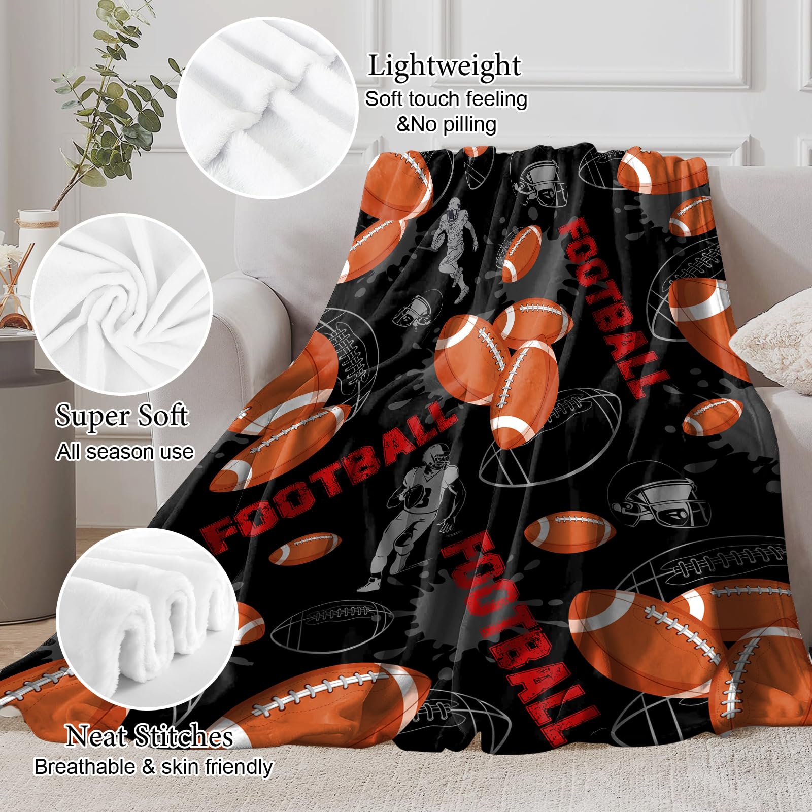 Soft Football Blanket for Men - 60x80 Inch Cozy Throw for Bed, Couch & Room Decor - Perfect Football Gifts for Fans & Game Day Comfort