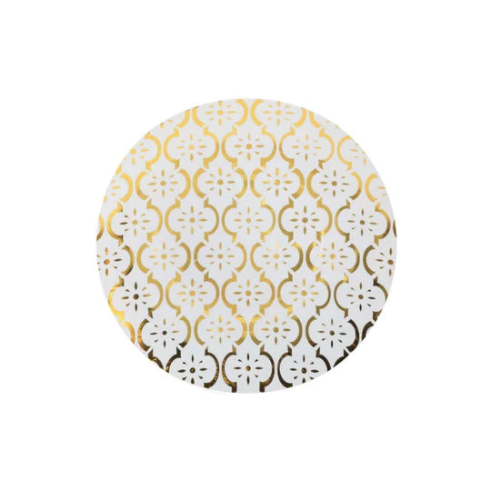 Gold and White Round Plastic Plates - Moroccan Style Disposable Dinnerware for Parties, Weddings & Outdoor Events