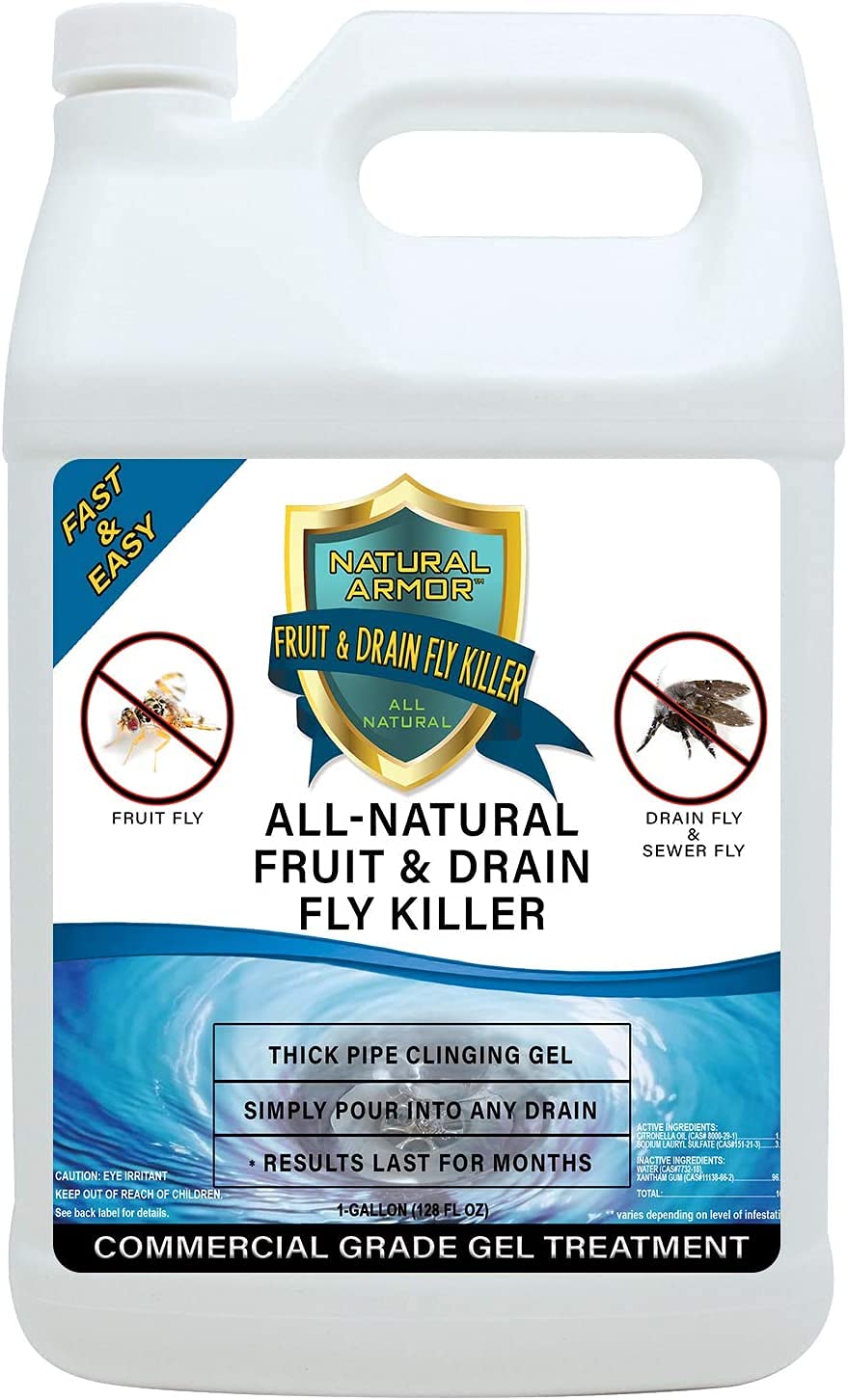**Powerful Fruit Fly & Drain Fly Killer Gel - Commercial Strength Drain Treatment (128 Oz, Case of 4) - Eliminates Fruit Flies, Drain Flies, Sewer Flies & Gnats Fast - Easy-to-Use for Kitchens, Bathrooms & Commercial Spaces**