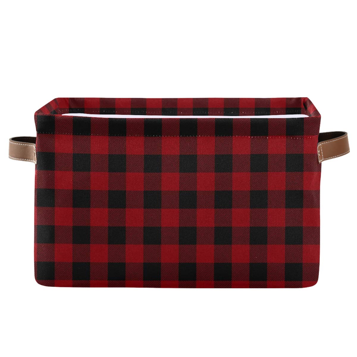 AUUXVA Collapsible Storage Basket - Classic Buffalo Grid Plaid Canvas Bin with Handles | Durable Organizer Cube for Toys, Clothes & Home Office | Perfect for Shelves, Closets & Bedroom Organization (1-Pack)