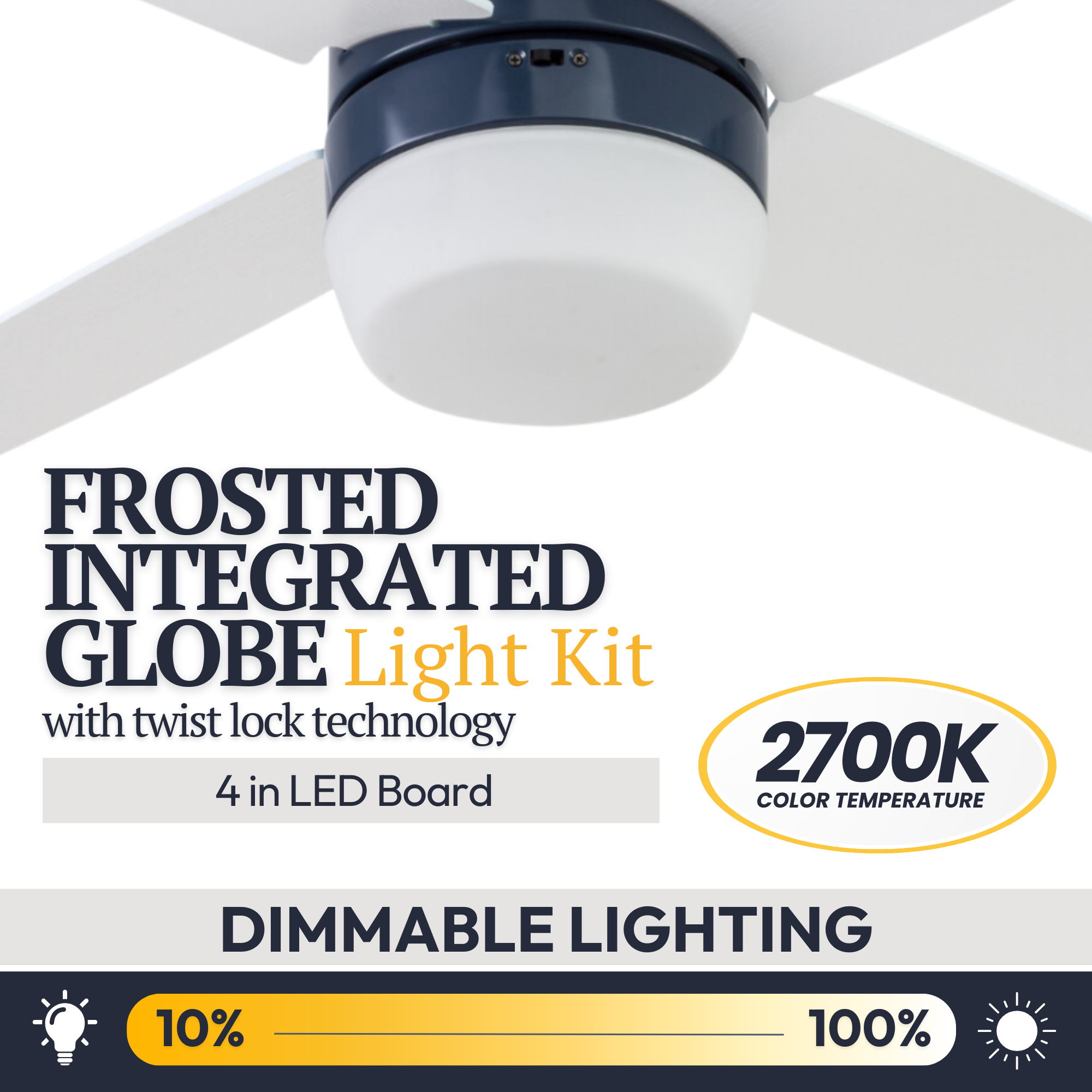 44 Inch Atlas Ceiling Fan with Remote Control in Sapphire Blue - Energy Efficient Cooling for Living Room, Bedroom & Office