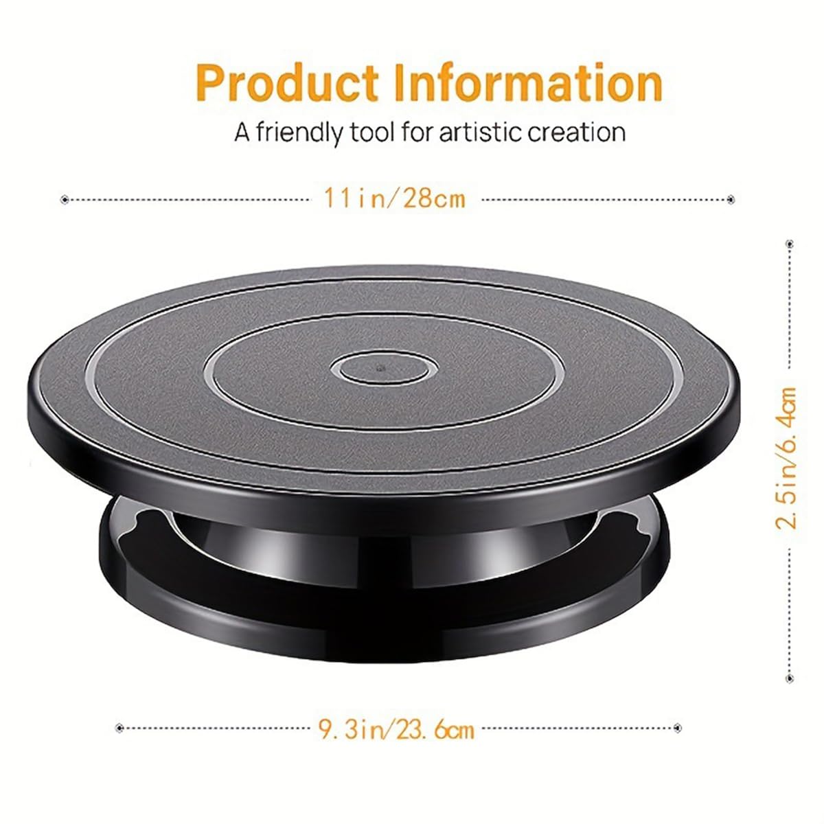 11 Inch Rotating Cake Turntable Stand - Smooth Spinning Cake Decorating Turntable for Baking, Frosting & Decorating Cakes, Cupcakes & Cookies - Durable Black Cake Spinner for Home Bakers & Professional Chefs (Perfect for Birthday Cakes, Wedding Desserts & Baking Classes)
