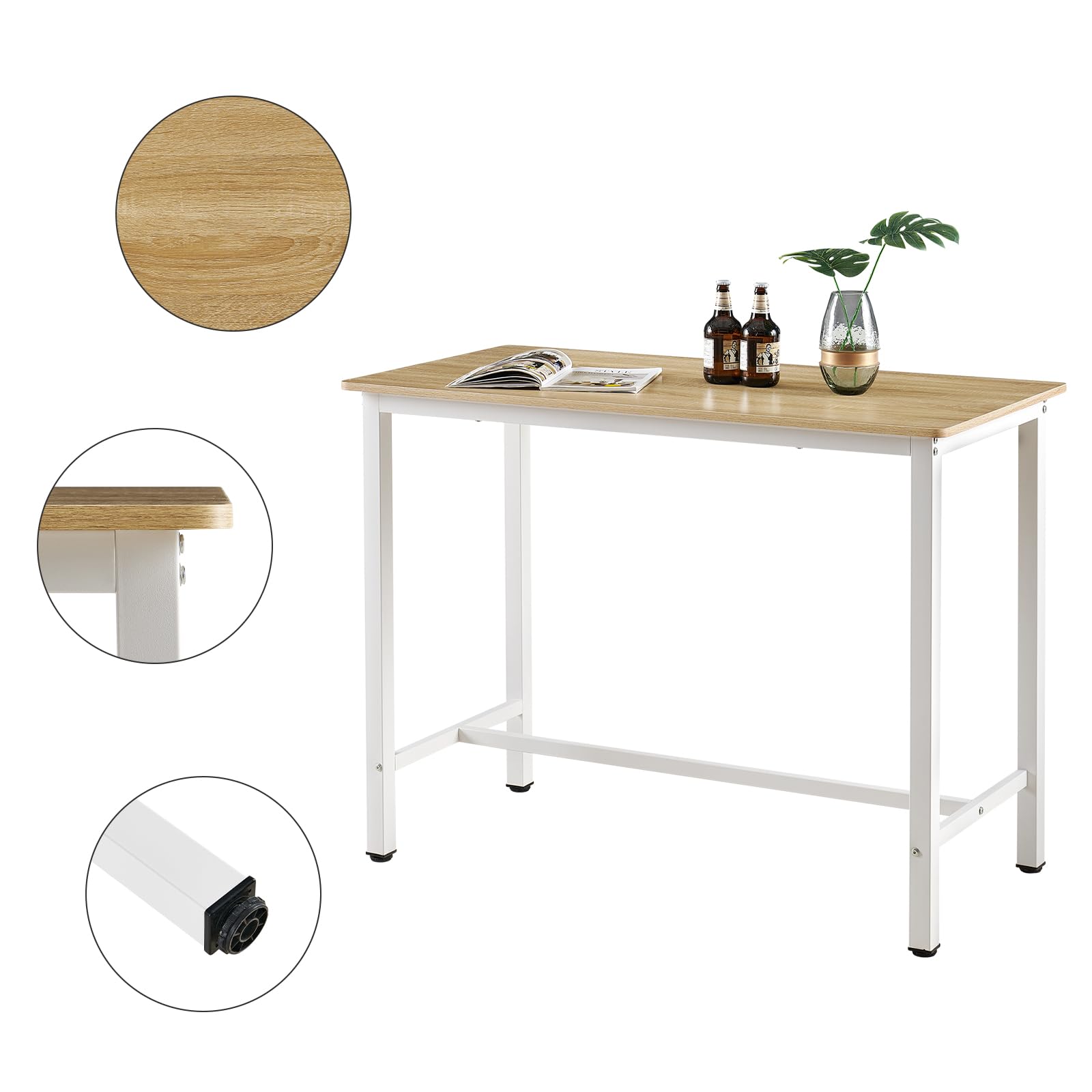 Buybyroom Oak Bar Table Set with 4 Upholstered Stools - Kitchen & Dining Counter Height Table for Small Spaces - Perfect for Breakfast Nook, Apartment Living Room & Compact Dining Areas