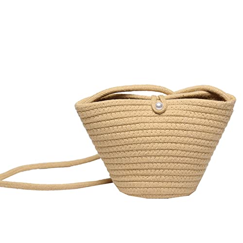 2024 Women's Crossbody Bags - Mini Woven Cotton Beach Tote & Shoulder Bag for Vacation, Travel, Shopping | Handcrafted Boho Hobo Purse in Khaki | Perfect for Summer Outings, Weekend Getaways & Daily Use