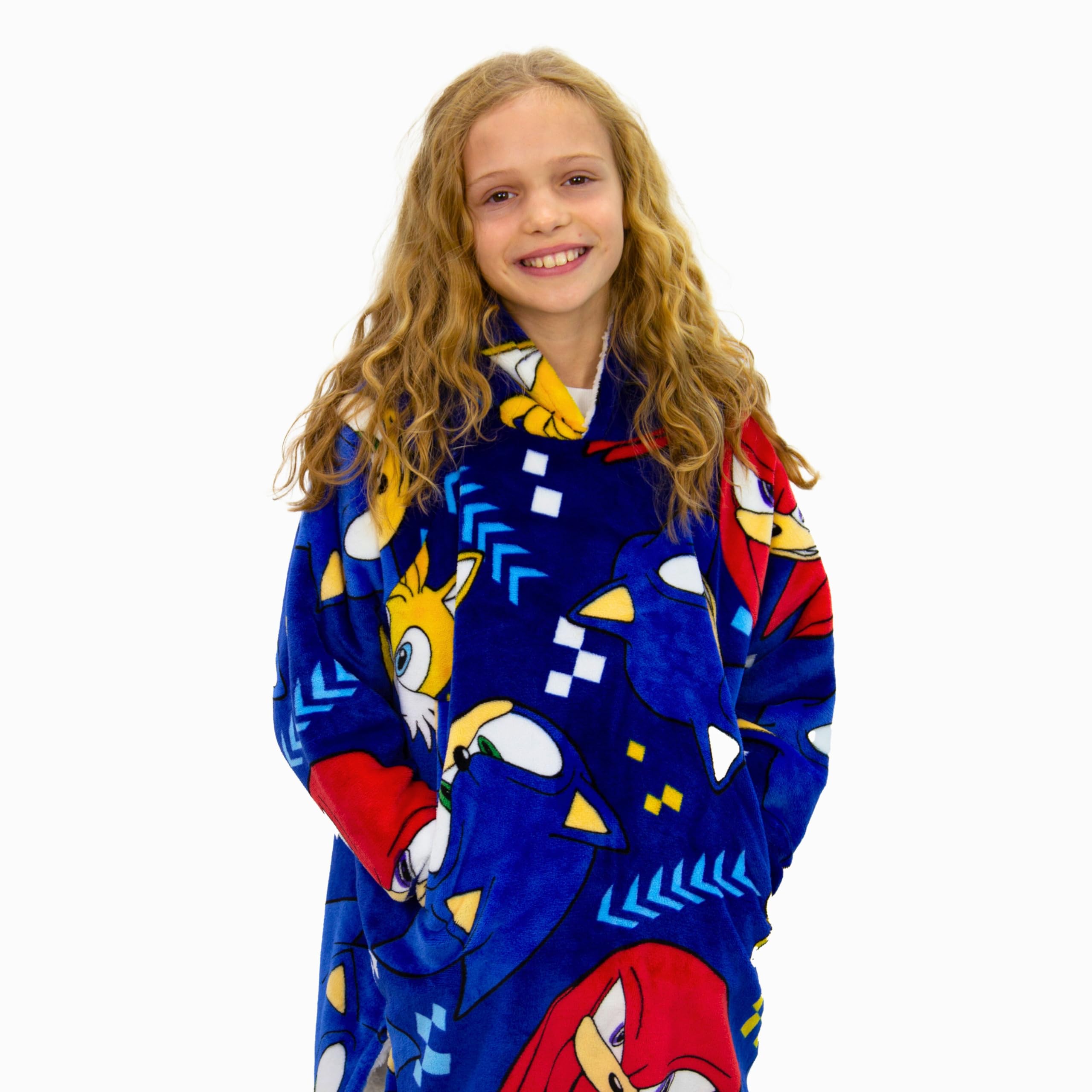 Sonic the Hedgehog Fleece Hooded Blanket for Boys | Wearable Soft Plush Throw | UK Size 7-12 | Perfect for Gaming, Movie Nights & Sleepovers