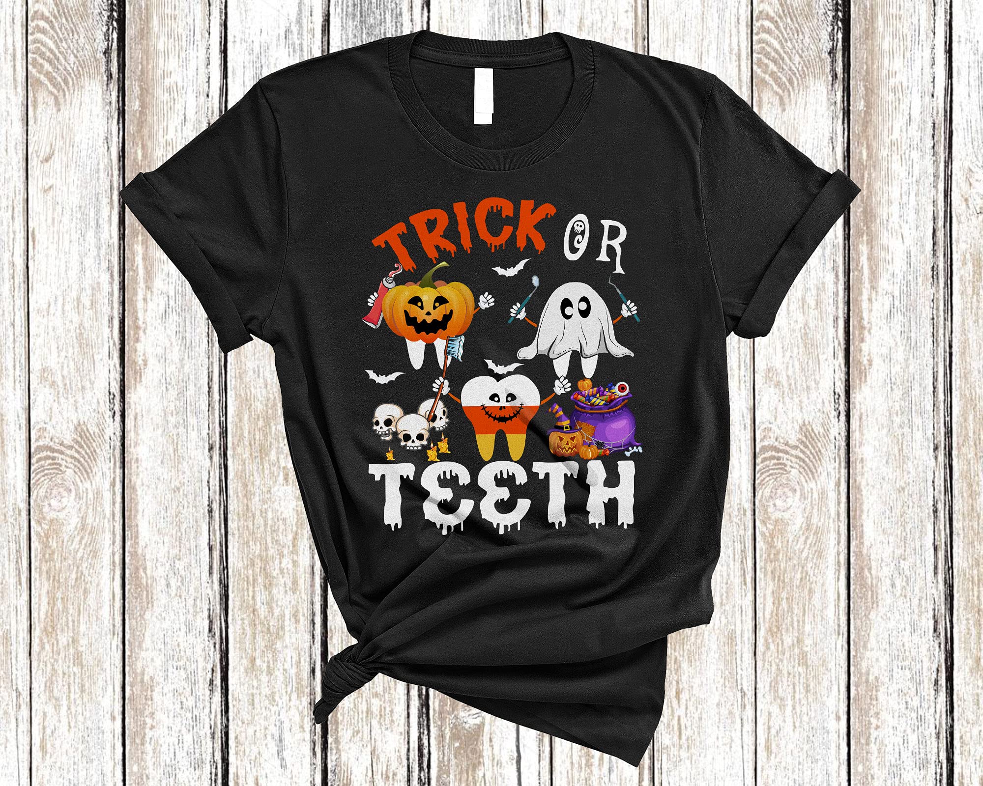 Funny Halloween Trick Or Teeth Dentist Squad Unisex T-Shirt - Cute Pumpkin Boo Dental Gift for Dentists & Halloween Lovers - Perfect for Costume Parties, Dental Office Gifts & Halloween Events