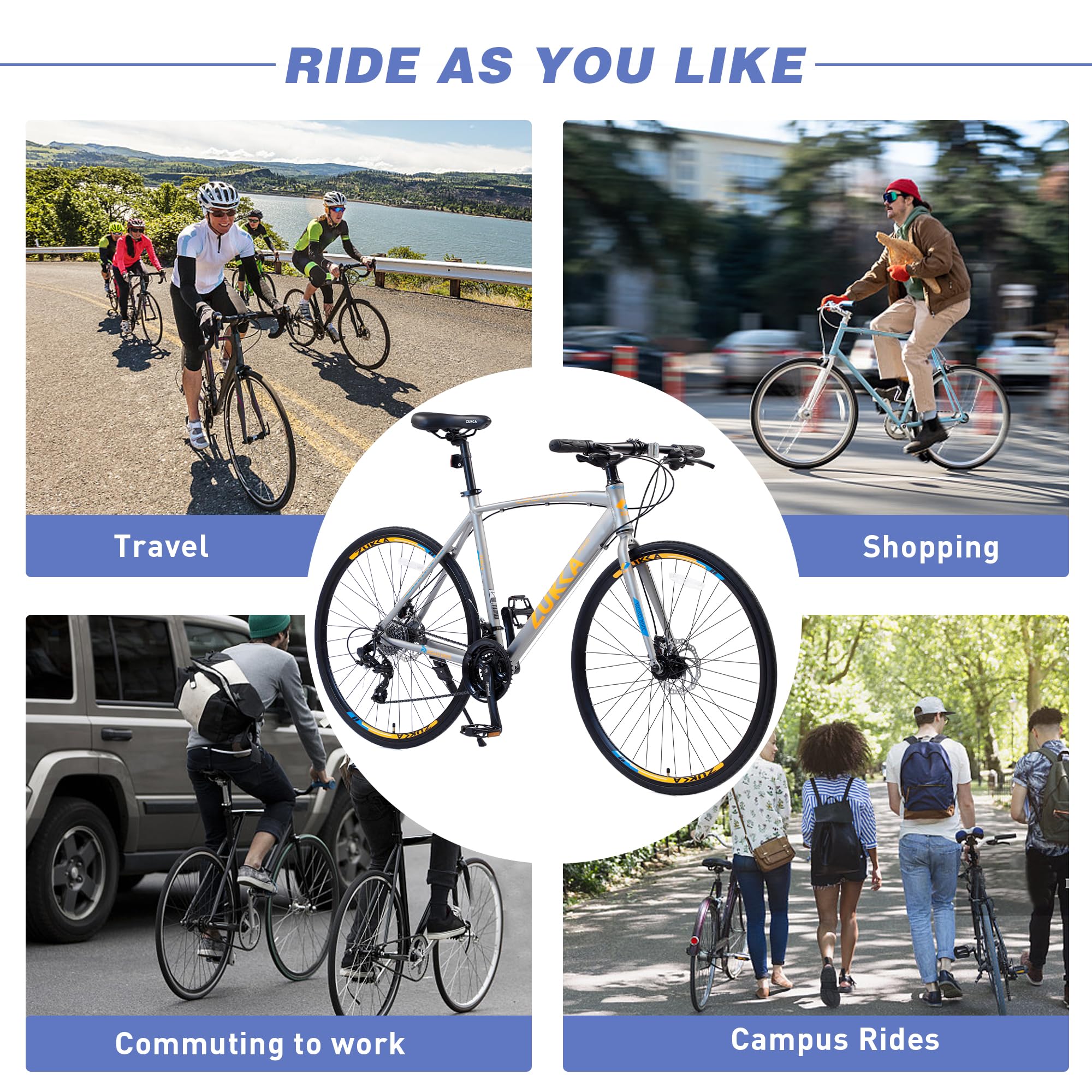 **MEGHNA 700C Road Bike - 24-Speed Hybrid Commuter Bike with Dual Disc Brakes for Men & Women - Perfect for City Commuting, Fitness Riding & Outdoor Adventures**