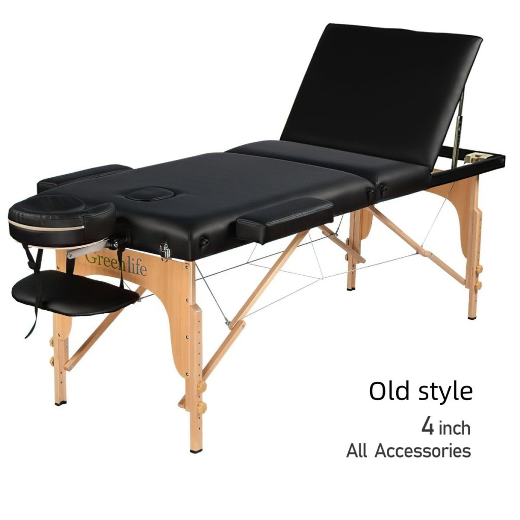 4-Section Thick Wooden Portable Massage Table by Greenlife® - Cream/Black (MTW131) | Professional Massage Therapy, Spa, Home Use & Physical Therapy