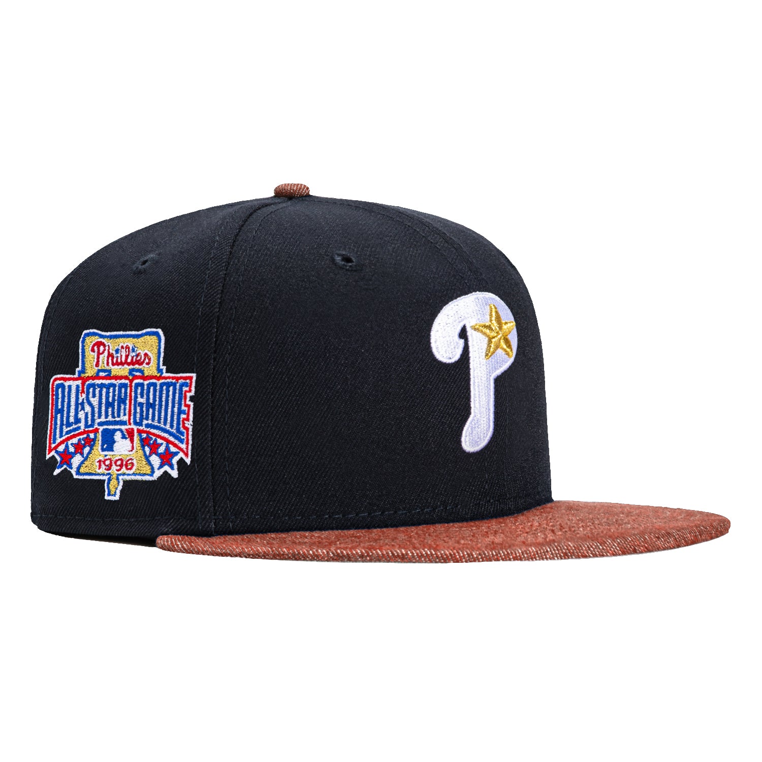 New Era 59Fifty Denim Philadelphia Phillies 1996 All Star Game Patch Baseball Cap - Navy & Denim Cardinal - Vintage MLB Hat for Fans & Collectors | Perfect for Baseball Games, Sports Events & Casual Wear