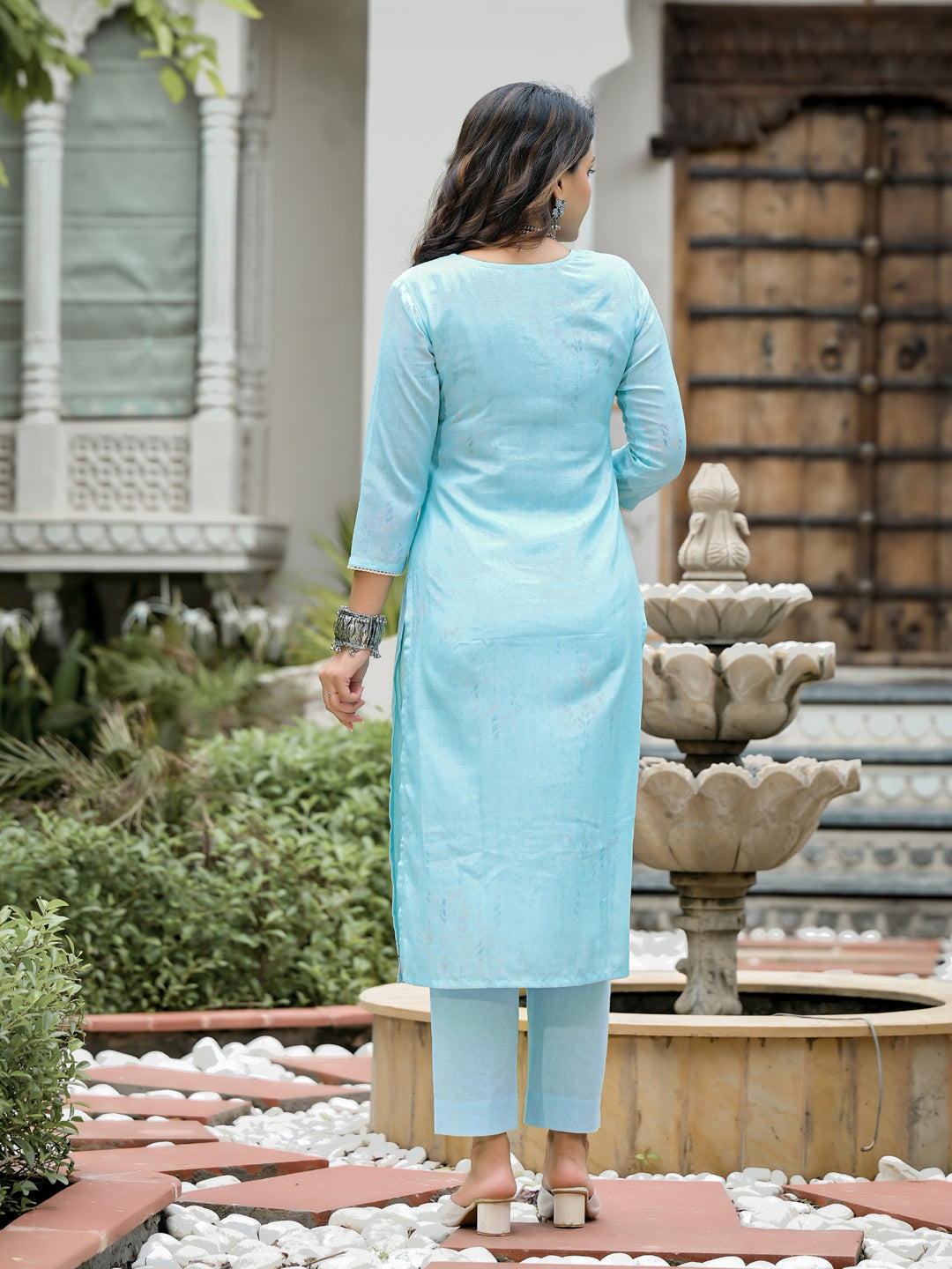 Stylish Blue Linen Pant Suit with Digital Print - Elegant Women's Business Attire for Office, Weddings & Formal Events