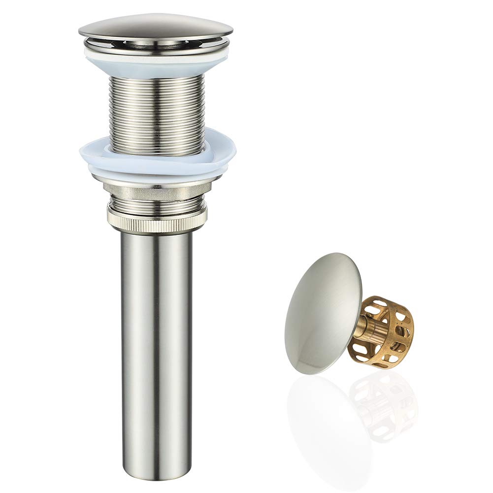 Brushed Nickel Bathroom Sink Drain Without Overflow - Pop Up Drain Stopper for Vessel Sink & Lavatory Vanity - Perfect for Modern Bathroom Renovations and Home Upgrades