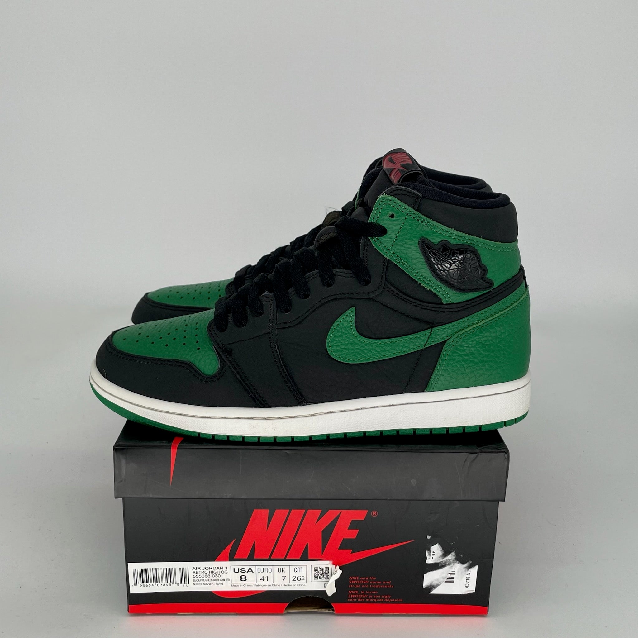 AIR JORDAN 1 Retro High OG Pine Green Black Men's Basketball Shoes Size 8 - 555088-030 - Perfect for Sneaker Collectors & Streetwear Fashion