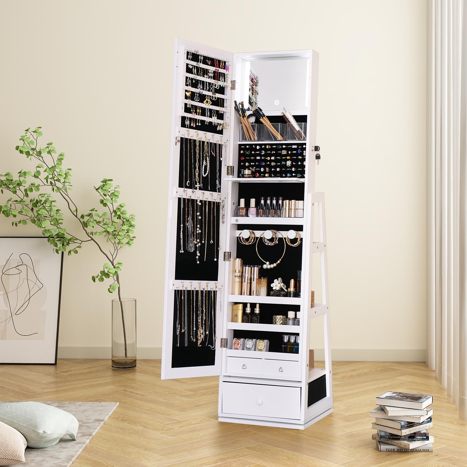 Rotatable Full Length Mirror Jewelry Cabinet - 63.7
