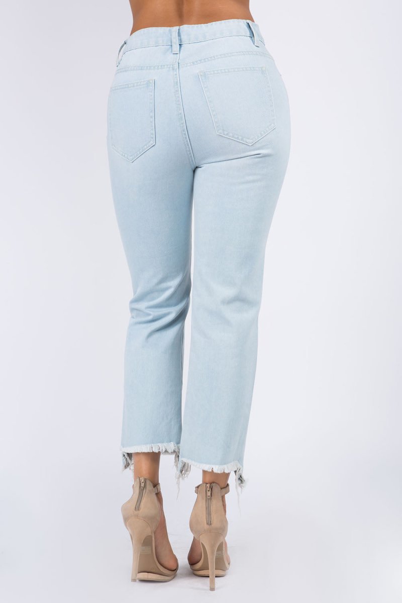 Women's High Waist Distressed Raw Hem Jeans - American Bazi Denim for Casual Wear & Street Style