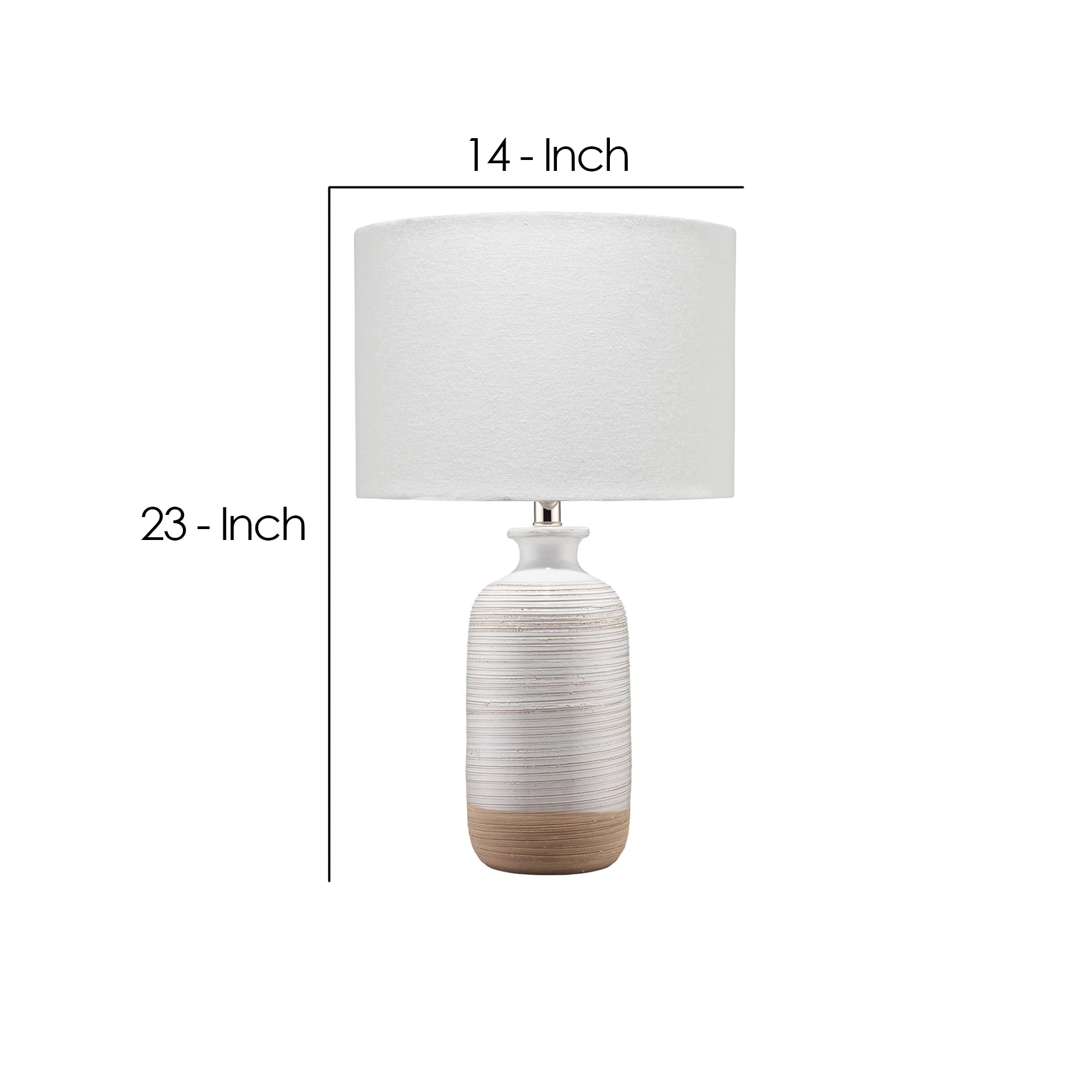 Benjara Cream Table Lamp with Brushed Ceramic Base & Fabric Shade - Elegant Bedside Lighting for Bedroom, Living Room, or Office Decor