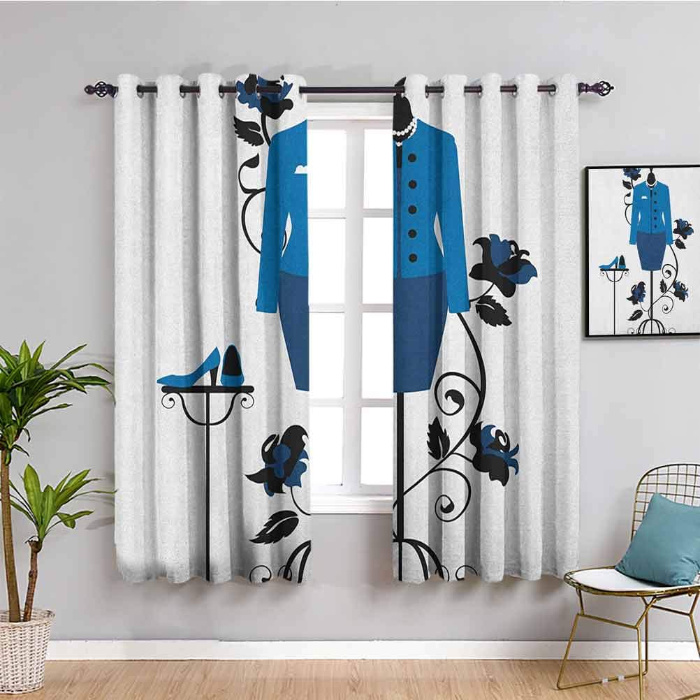 72 Inch Vintage Floral Mannequin & Dress Shop Window Curtain - Blue Black White (W72 x L72) for Tailor Studios, Boutique Displays & Home Decor | Noise Reducing & Light Blocking for Better Sleep