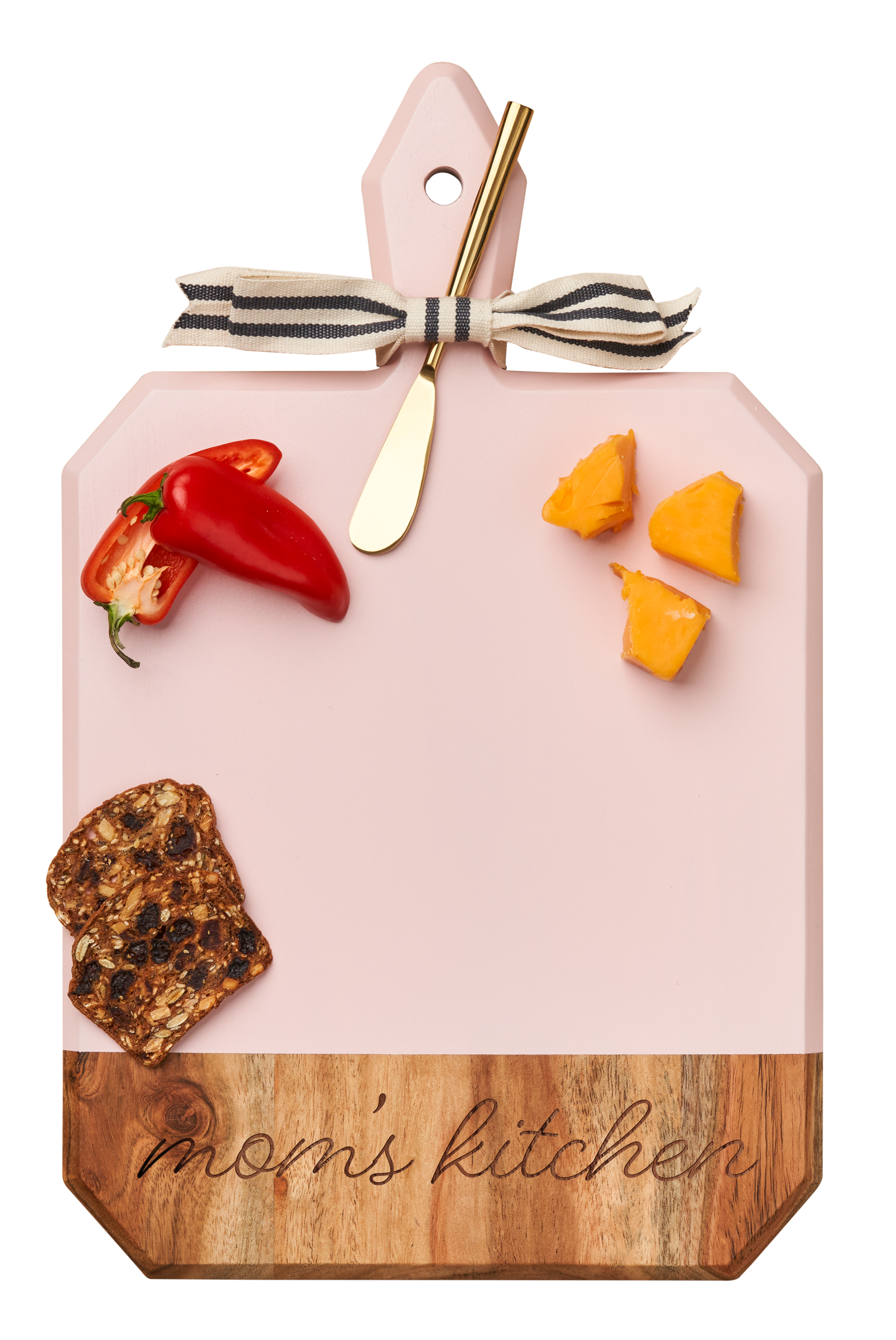 **Acacia Wood Heirloom Cheese Board with Handle - Round Charcuterie Tray with Gold Spreader & Gray White Ribbon - 16 x 10 Inch - Perfect for Entertaining, Gifts & Kitchen Decor**
