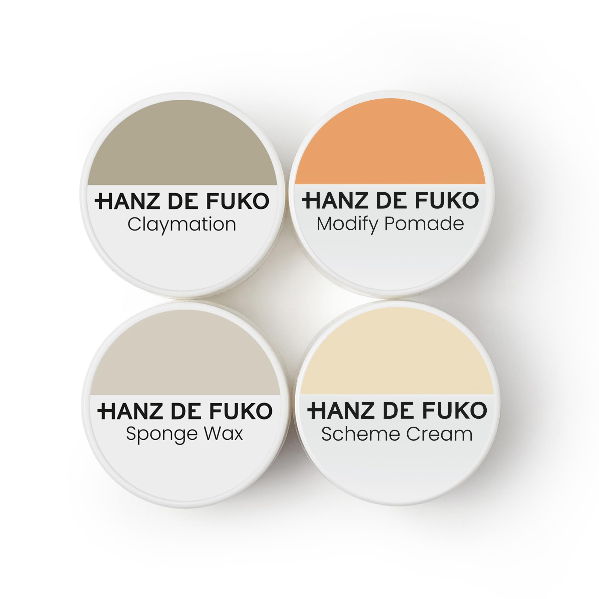 Hanz de Fuko Deluxe Hair Care Kit – 4-Piece Styling Sampler with Claymation, Sponge Wax, Modify Pomade & Scheme Cream (0.25oz Each) – Perfect for Travel, Gifts & Everyday Styling