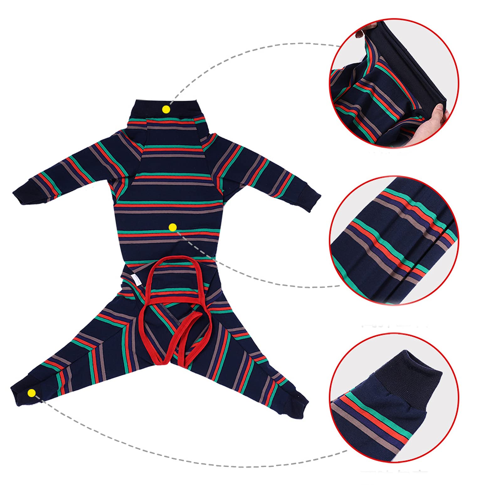 Striped Dog Pajamas - Elastic 4-Leg Jumpsuit for Medium & Large Dogs | Lightweight Pet Clothes for Comfort & Warmth | Perfect for Indoor Lounging, Cold Weather & Post-Surgery Recovery (Navy Blue, Size S)