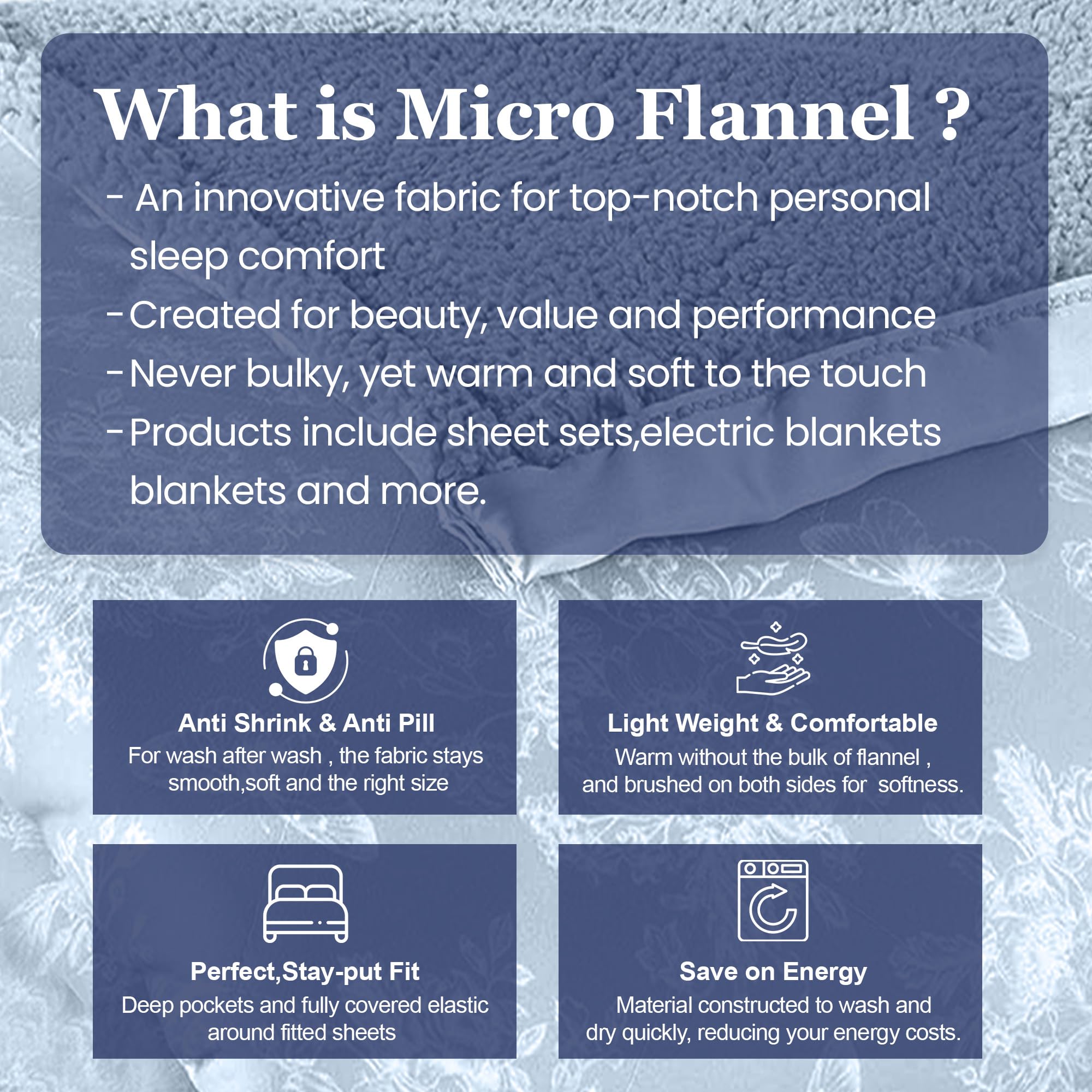 Thermee Micro Flannel Heated Blanket with Sherpa Back - King Size Electric Blanket with 10 Heat Settings, Programmable Fast Heating Throw - Ultra Soft Thermal Blanket in Toile Sky Blue - Perfect for Winter Nights, Bedroom Comfort & Cozy Home Decor
